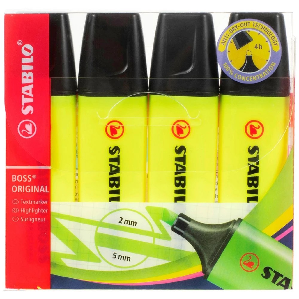 1 Stabilo Boss Highlighters Yellow 4 Pack, 1 of 3