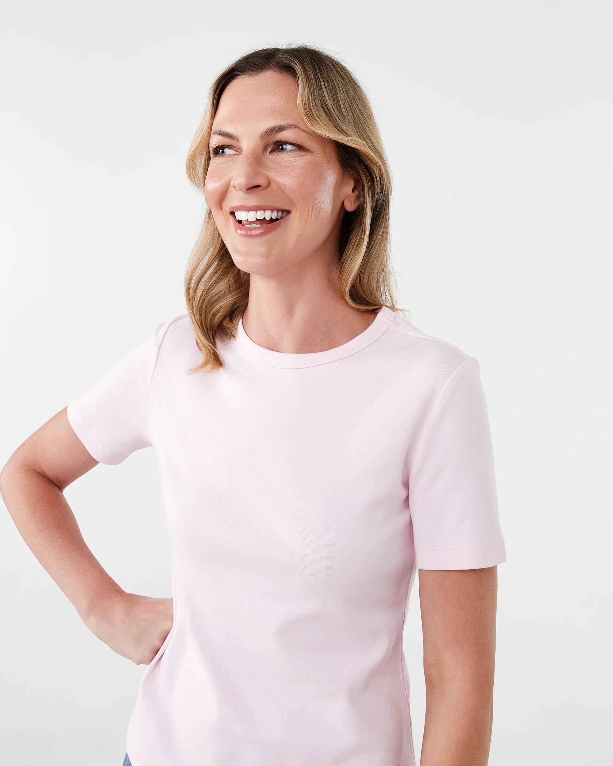 4 Short Sleeve Rib Crew Neck T-shirt Bllet Pink, 4 of 5