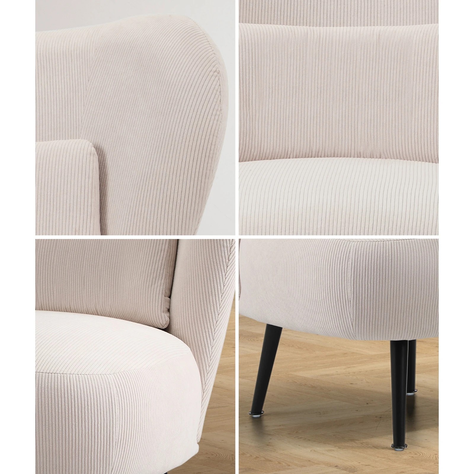 5 Oikiture 2x Armchair Lounge Chair with Lumbar Pillow Wingback Velvet - Beige, 5 of 10