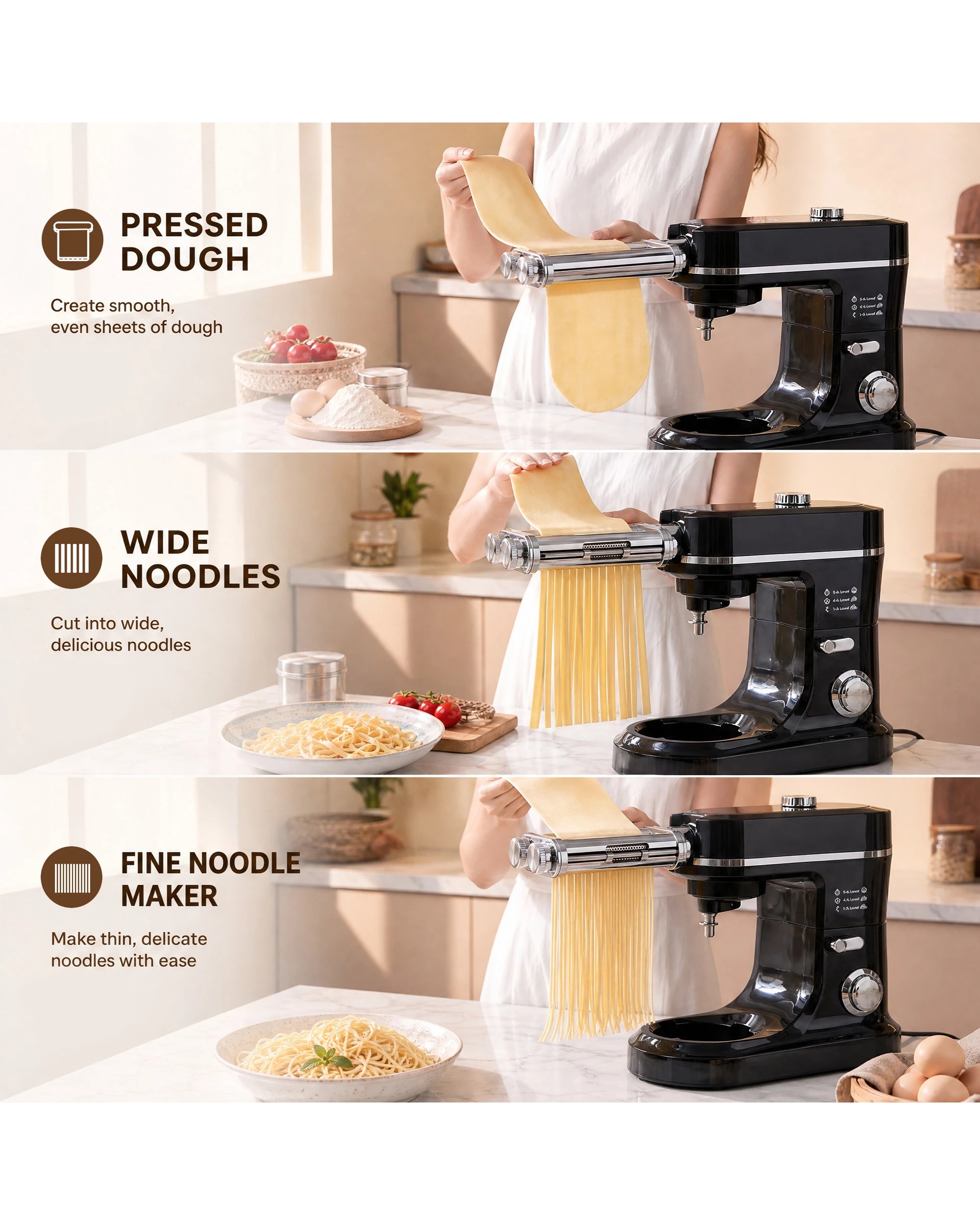 4 Advwin Stand Mixer 8L+6.5L Kitchen Mixer with Pasta Maker Meat Grinder - Black, 4 of 7
