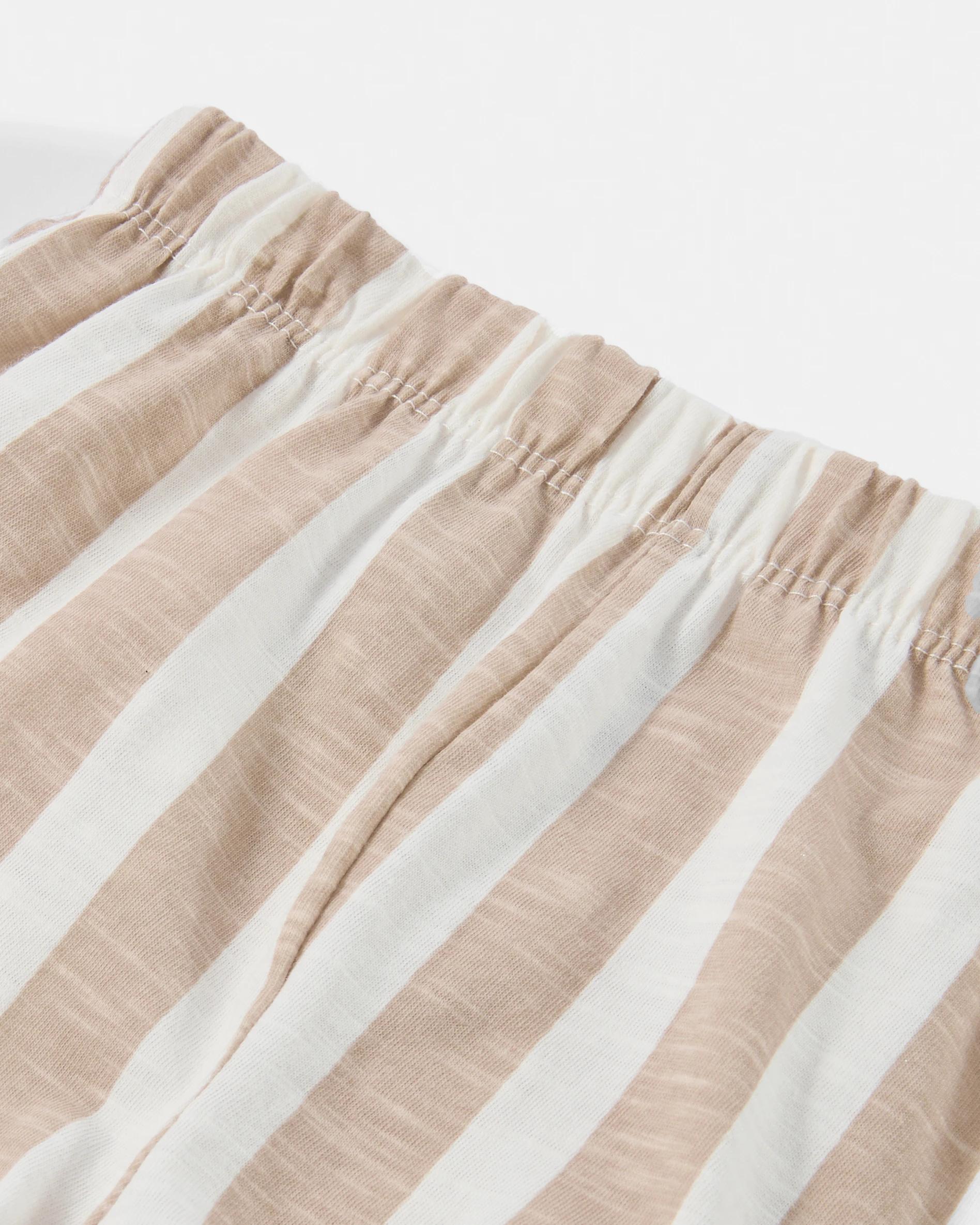 4 Short Sleeve Pyjama Set BEIGE STRIPE BEAR, 4 of 5