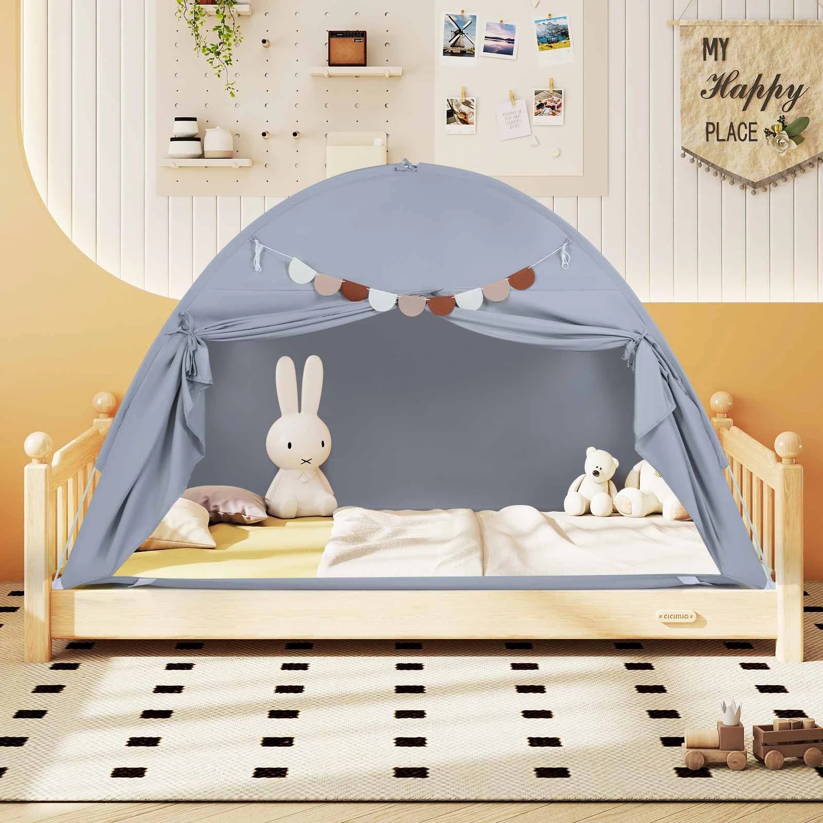 2 Costway Foldable Play Tent Castle Playhouse Fairy Tent w/Flags - Grey, 2 of 2