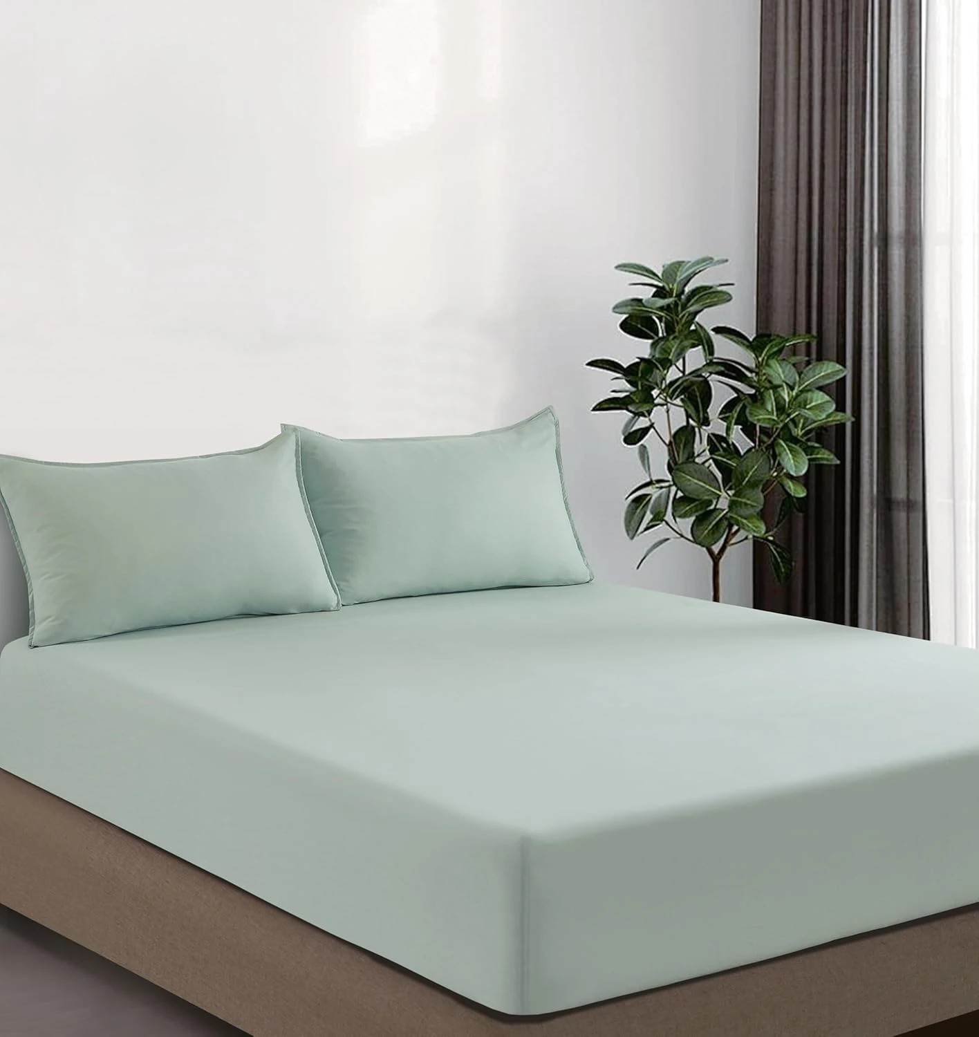 2 CleverPolly 100% Vintage Washed Microfibre Fitted Sheet Set - Sage - Double Bed, 2 of 4