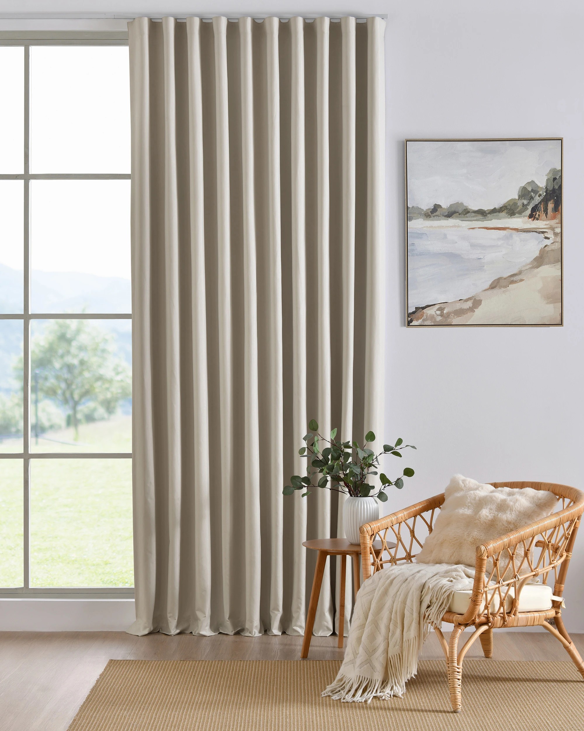 1 Sherwood Alva Faux Linen Blockout S-Fold Curtain 485x280cm - Fits 280cm Track - Porcelain, 1 of 7
