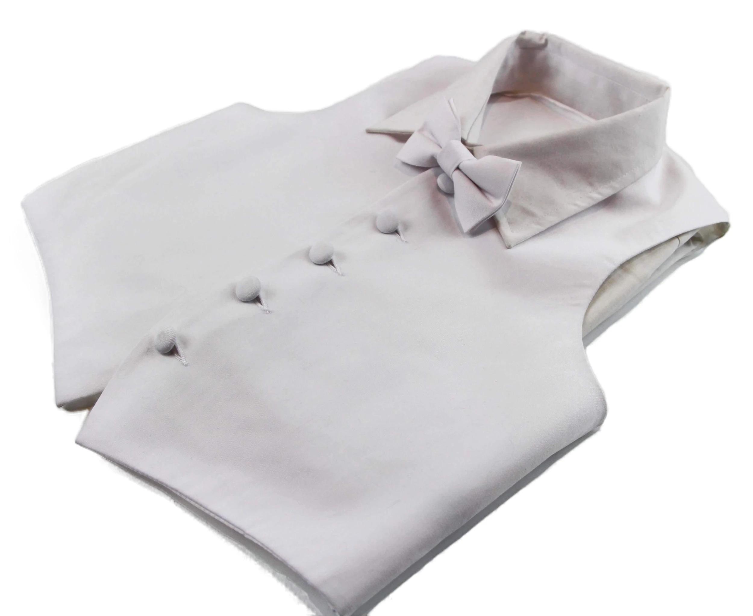 1 Zasel Boys Junior Cotton Vest Adjustable Waistcoast & Matching Bow Tie Set WHITE, 1 of 8