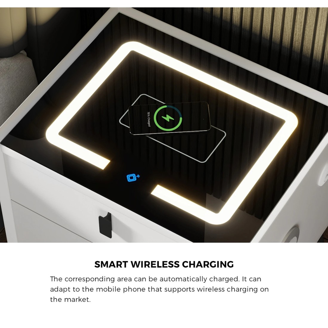 2 Oikiture Smart Bedside Table Led Wireless Charging 2 Drawers Nightstand
 - White, 2 of 3