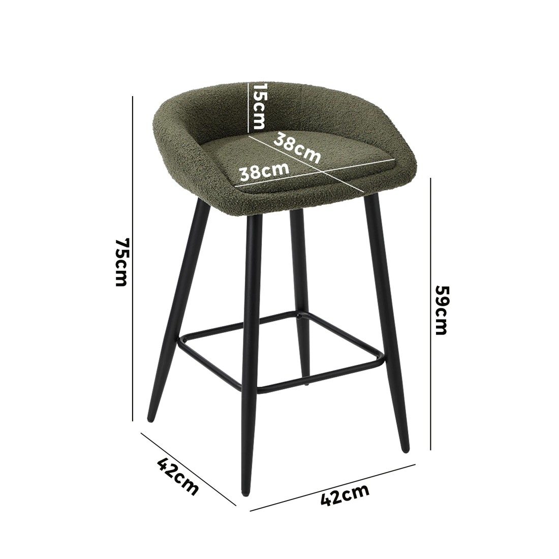 10 Oikiture Bar Stools Set Of 2 Kitchen Dining Chairs Counter Stools Boucle
 - Green, 10 of 10