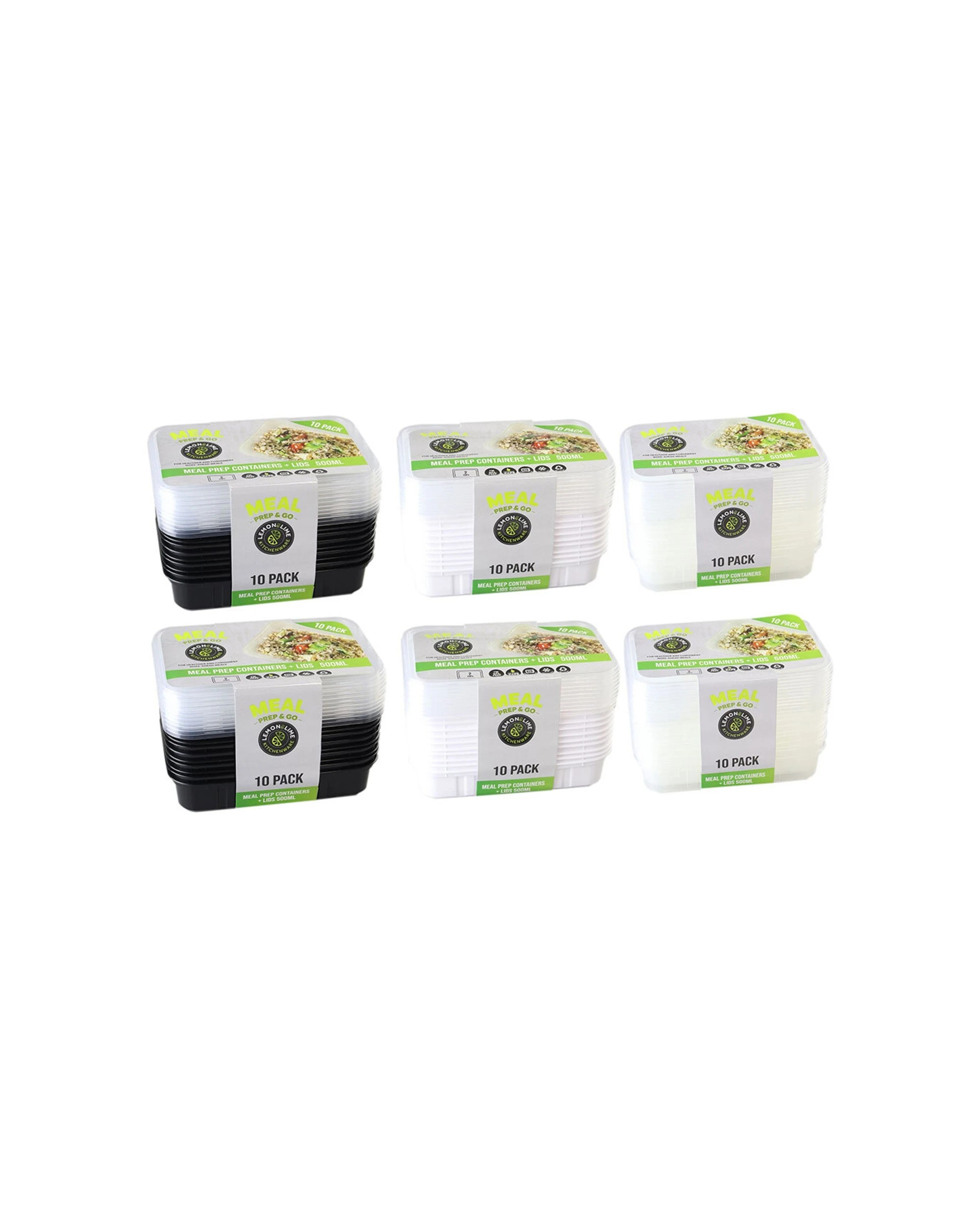 Lemon & Lime 6PK 10PK Meal Prep Reusable Containers 500ml Set - Multi ...