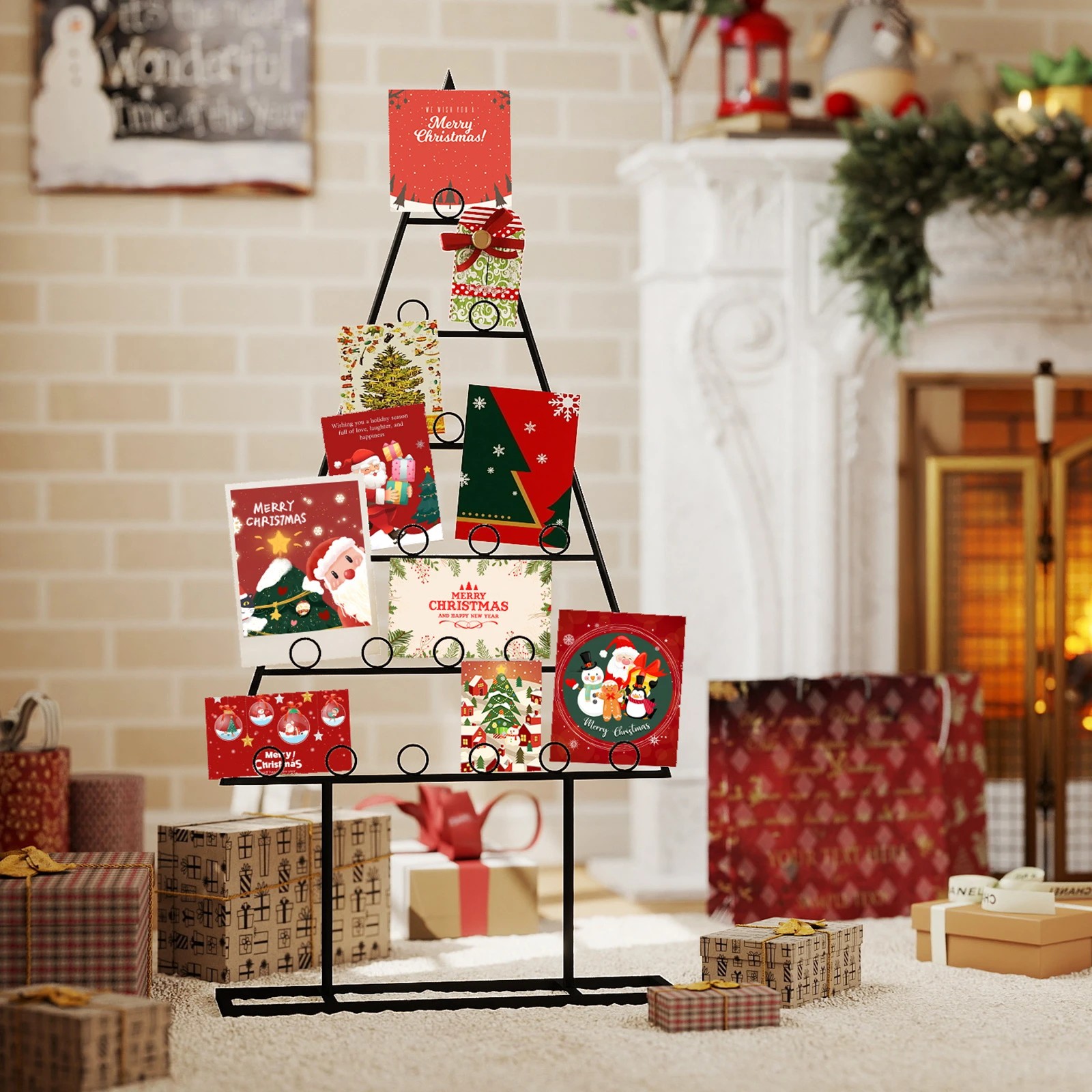 4 Costway 2pcs Christmas Tree Photo Card Holders Display Stand w/36 Round Clips, 4 of 7