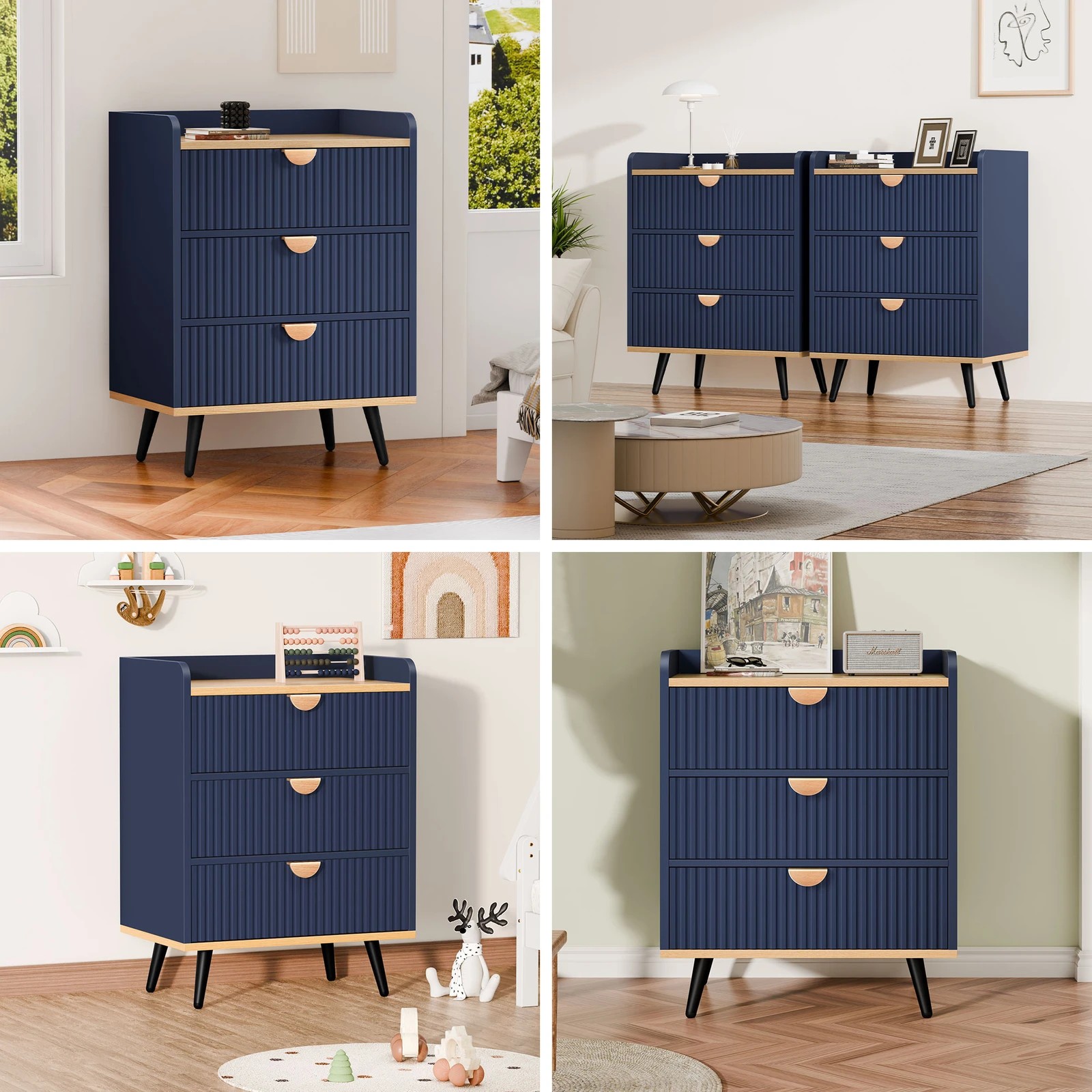 4 Alfordson 3 Chest of Drawers Modern Storage Cabinet Dresser Blue - Blue, 4 of 10