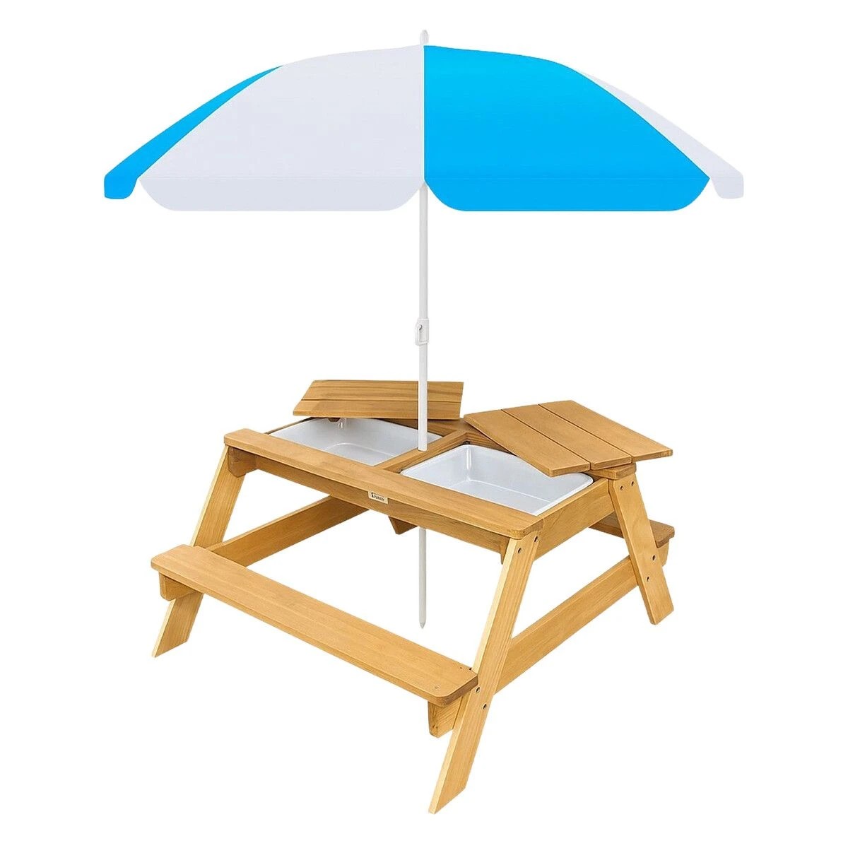 1 Kidbot Kids Sand Water Table Chairs Set 3 in 1 Outdoor Picnic Camp Activity Sandpit Desk Bench Childrens Craft, 1 of 4
