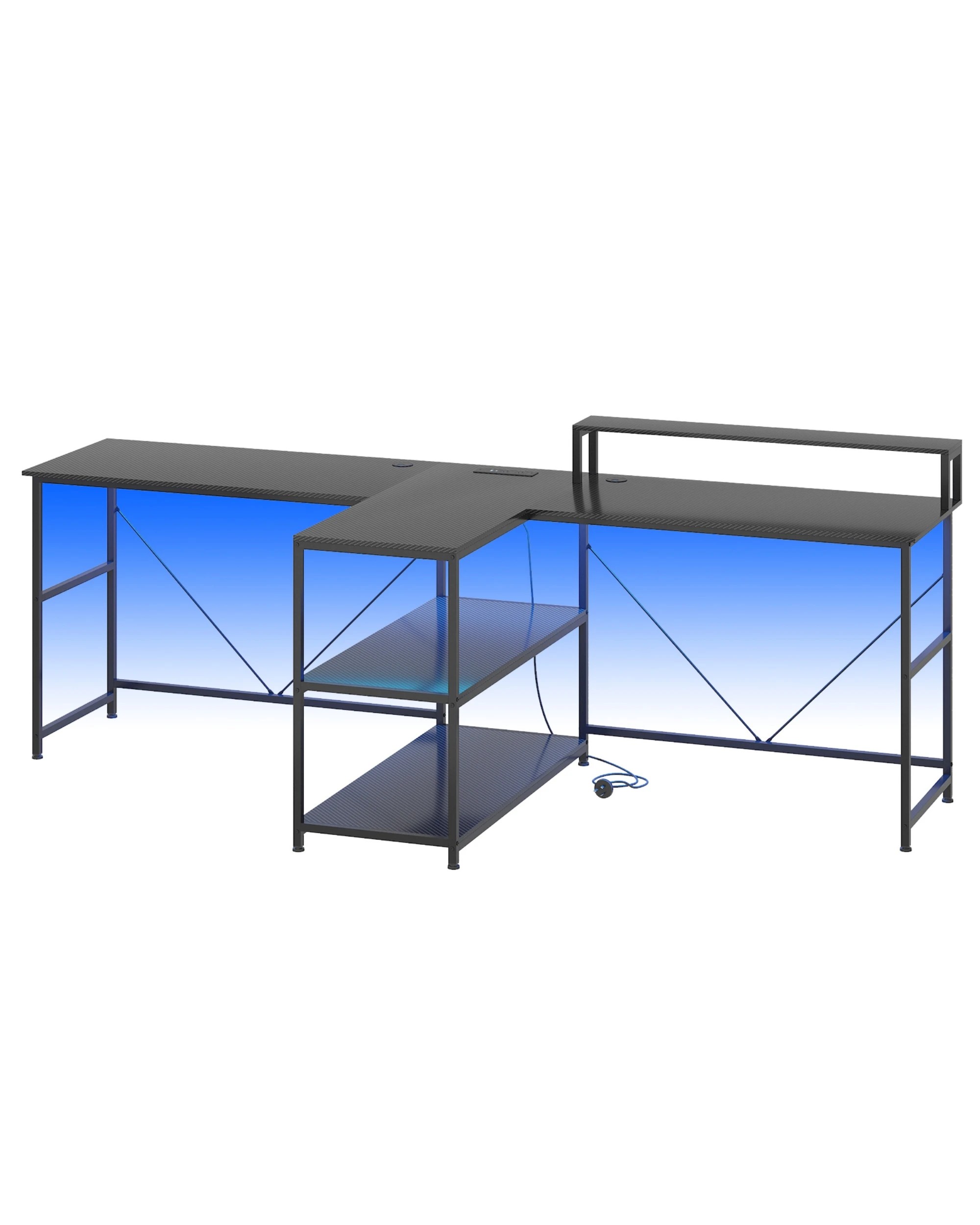 Advwin 236cm 2 Person LED Computer Desks w/ Power Outlets Extra Long ...