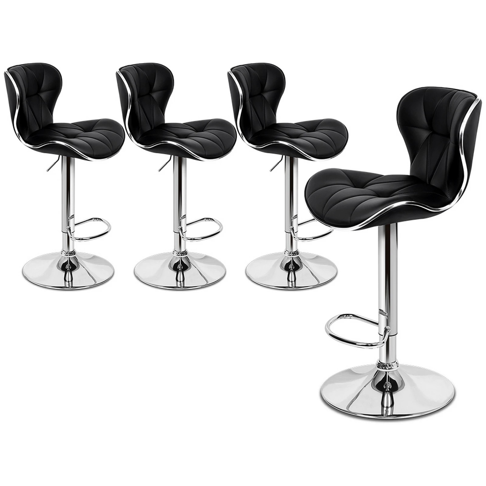 1 Alfordson 4x Bar Stools Luna Kitchen Swivel Chair Leather Gas Lift - Black, 1 of 10