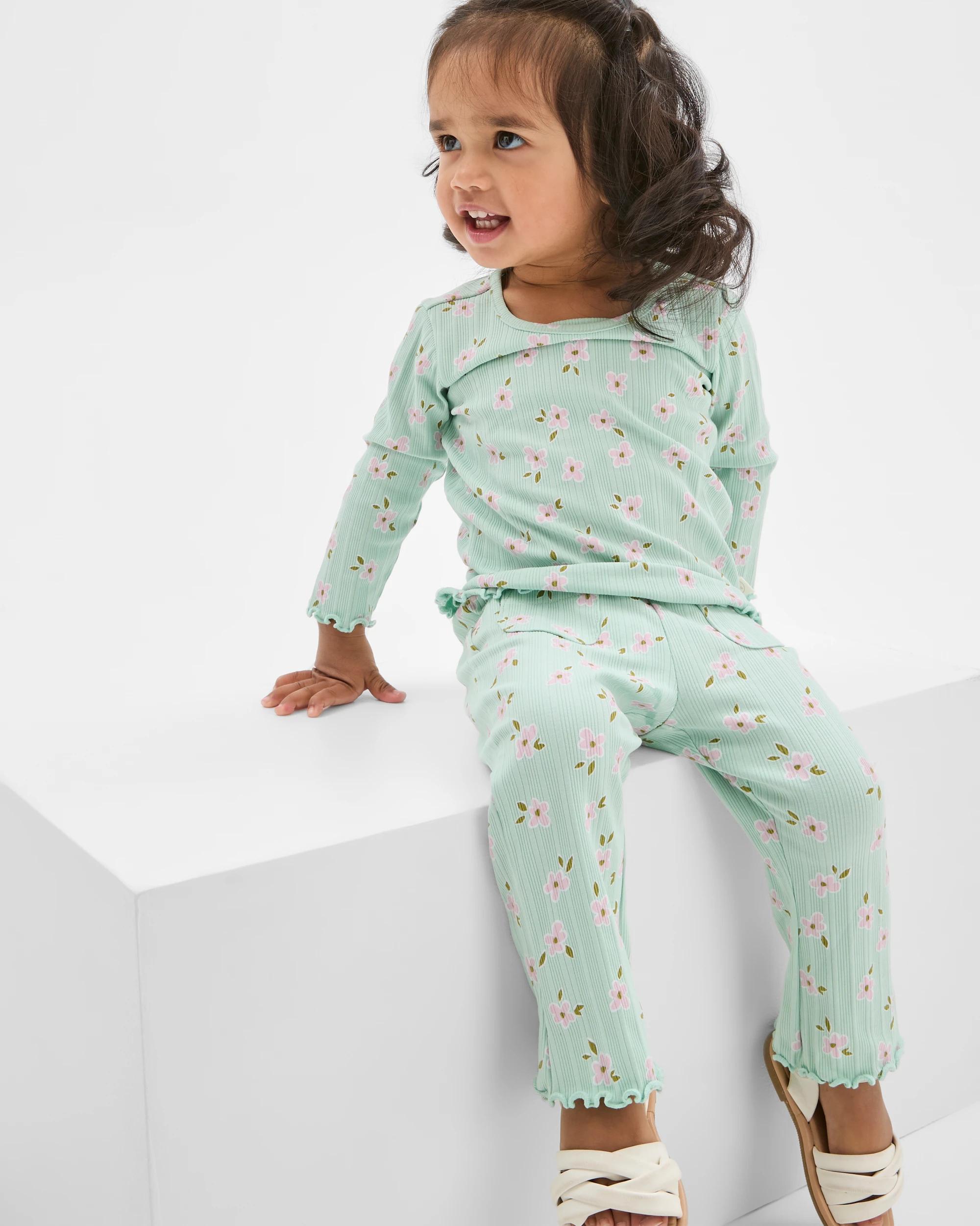2 Target Baby Organic Cotton Ribbed Pocket Front Flare Leggings GREEN DAISY, 2 of 5