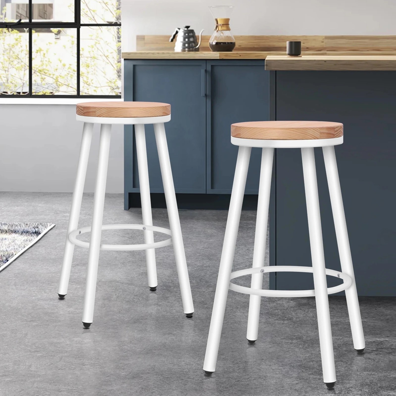 8 Alfordson 2x Bar Stools Retro Kitchen Vintage Chair Industrial Rocio - White, 8 of 10