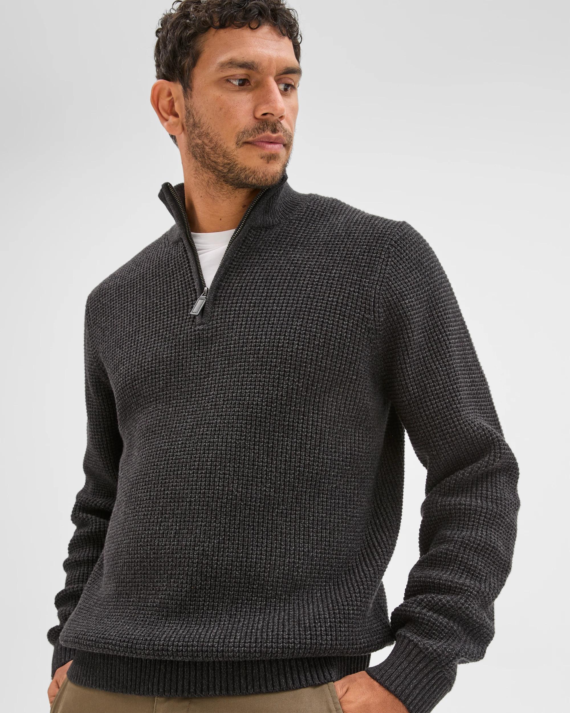 6 Target Man Australian Cotton 1/2 Zip Knit Jumper CHARCOAL, 6 of 6