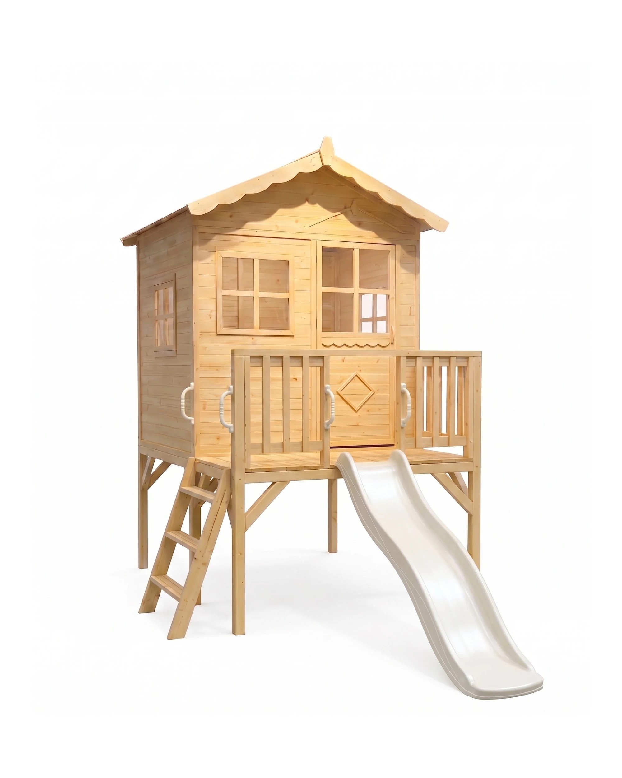 1 Hide & Seek Kids Raised Herbie Cubby House with Slide - Pearl - White, 1 of 2