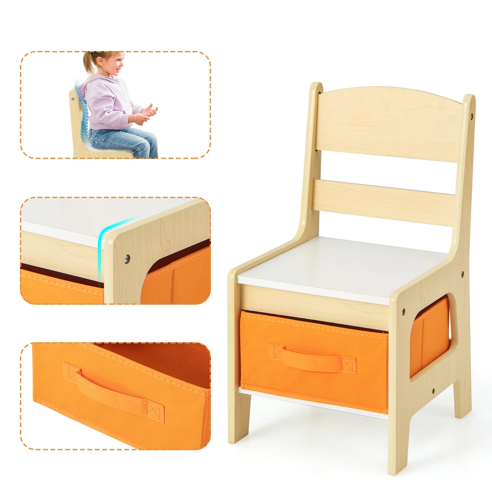 6 Costway 3PCS Kids Table & Chairs Set w/Storage Box, 6 of 6