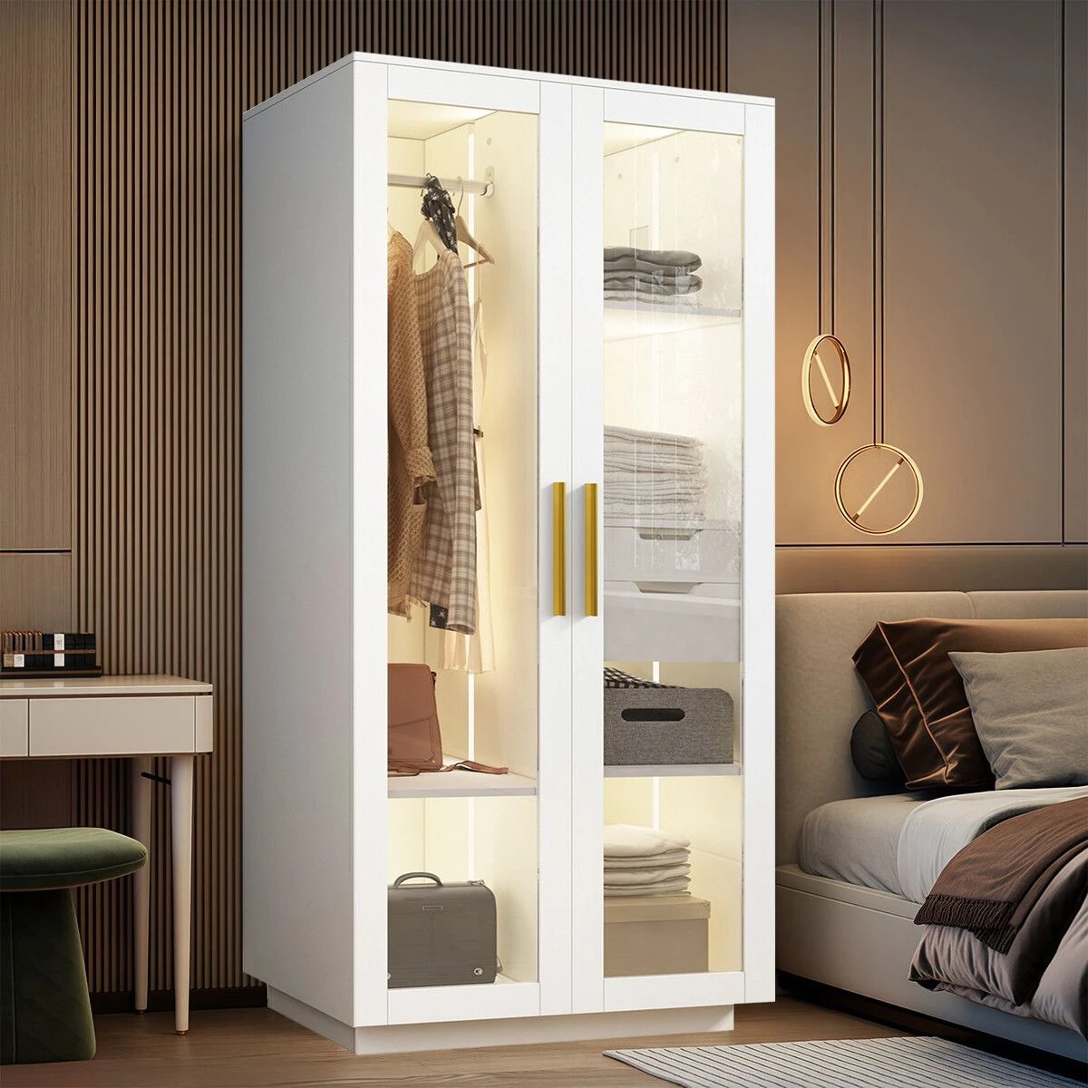 4 LUXSUITE LED Wardrobe Cabinet Armoire Closet Clothes Organiser, 4 of 9