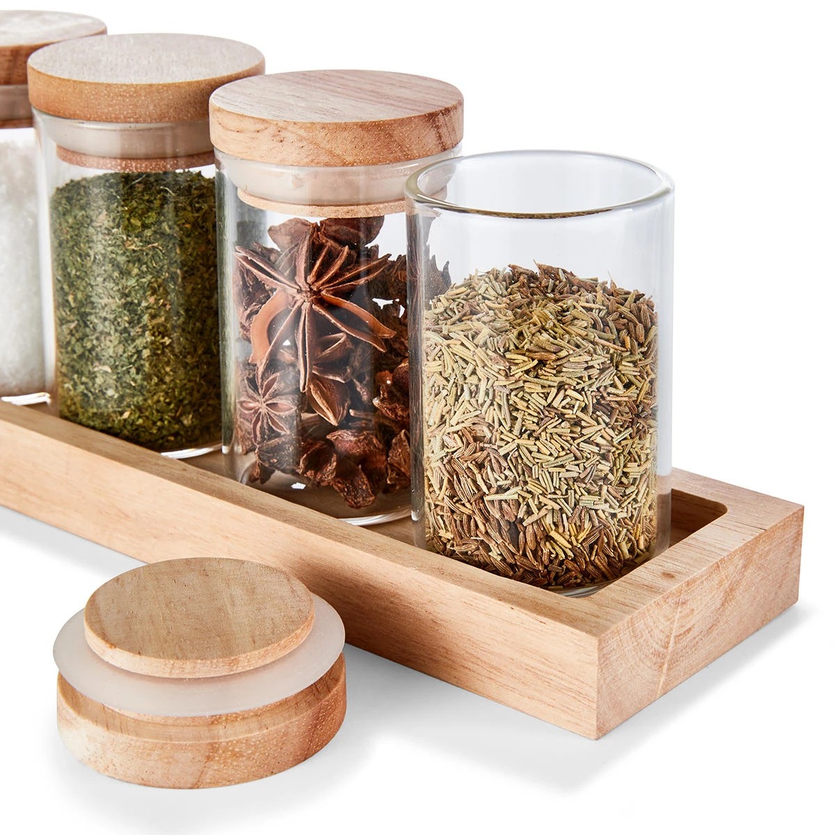 2 6 Pack Glass Jars with Wood Tray, 2 of 9