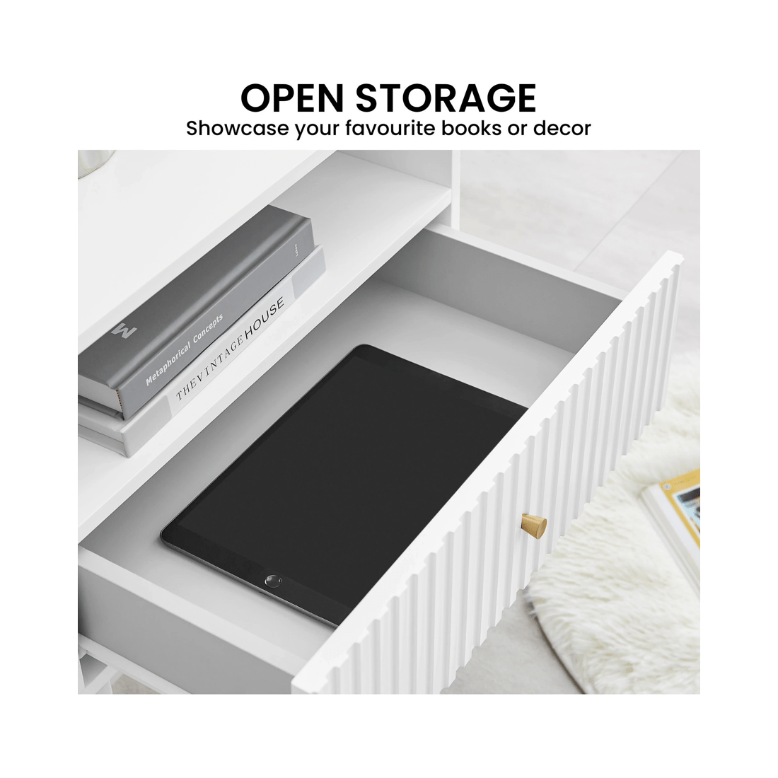 4 Sarantino Cecil Slender Fluted Bedside Table - White, 4 of 8