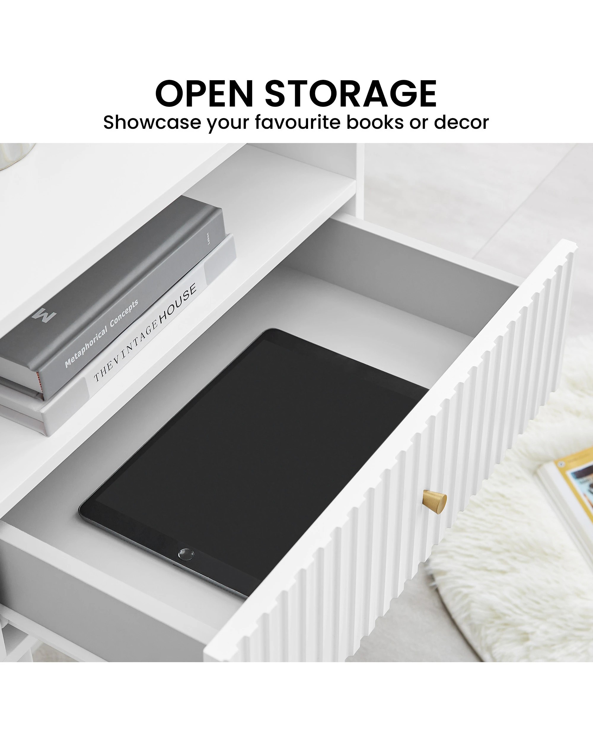 4 Sarantino Cecil Slender Fluted Bedside Table - White, 4 of 8