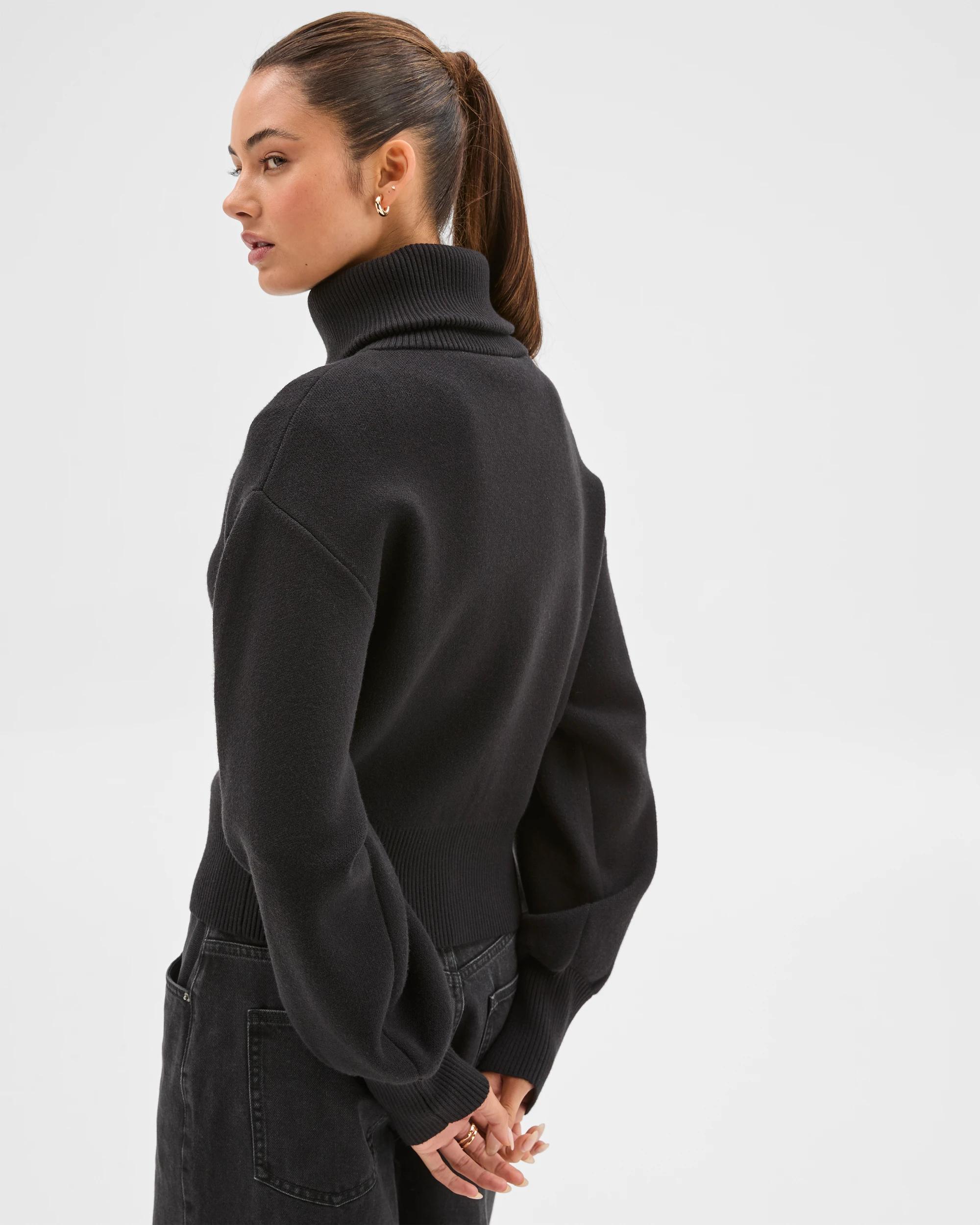 8 Lily Loves Long Cocoon Sleeve Zip Through Cardigan BLACK, 8 of 8