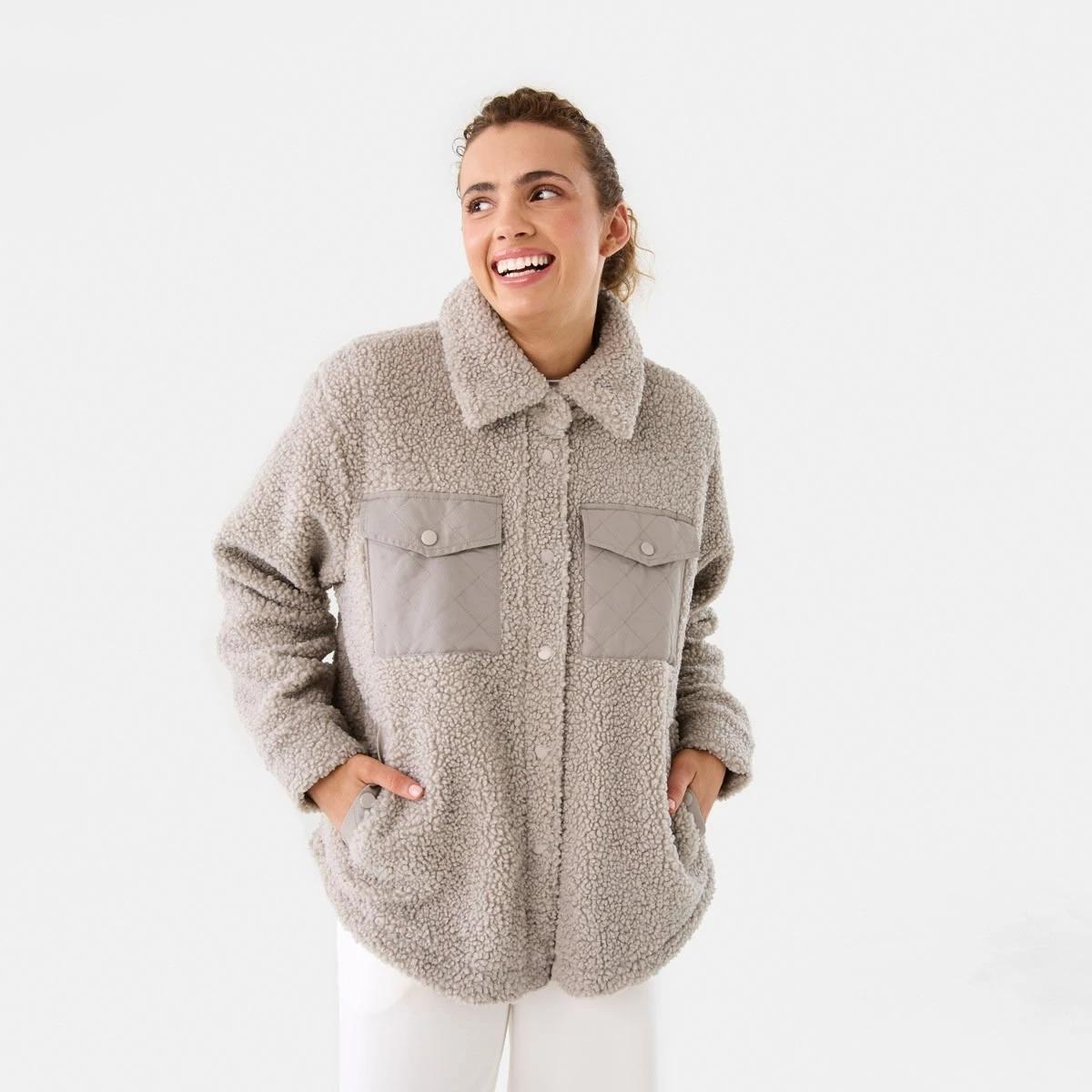 2 Active Womens Sherpa Jacket Porp Gry, 2 of 10