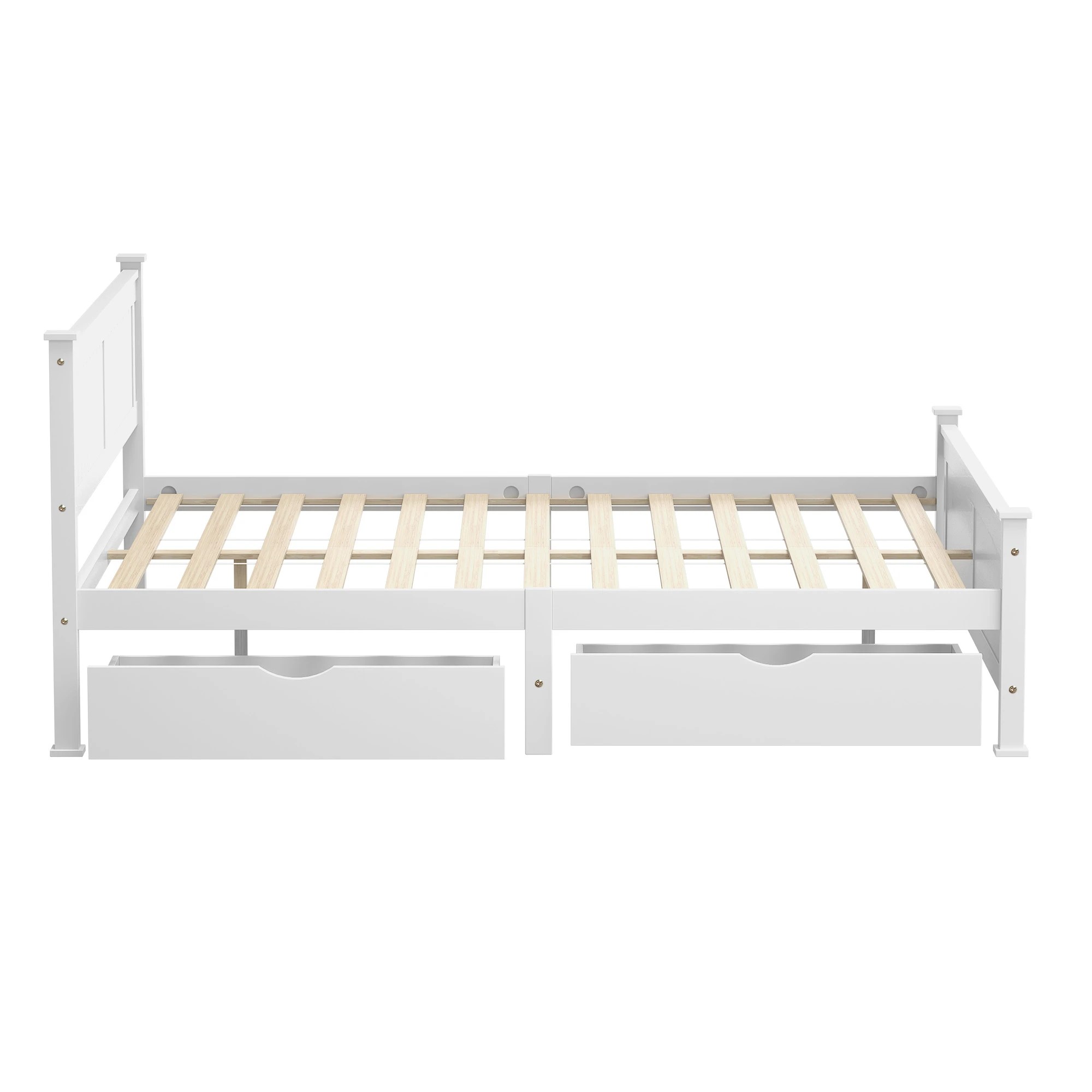 Oikiture Solid Pine Wood Bed Frame with 2 Trundle Drawers King - White ...