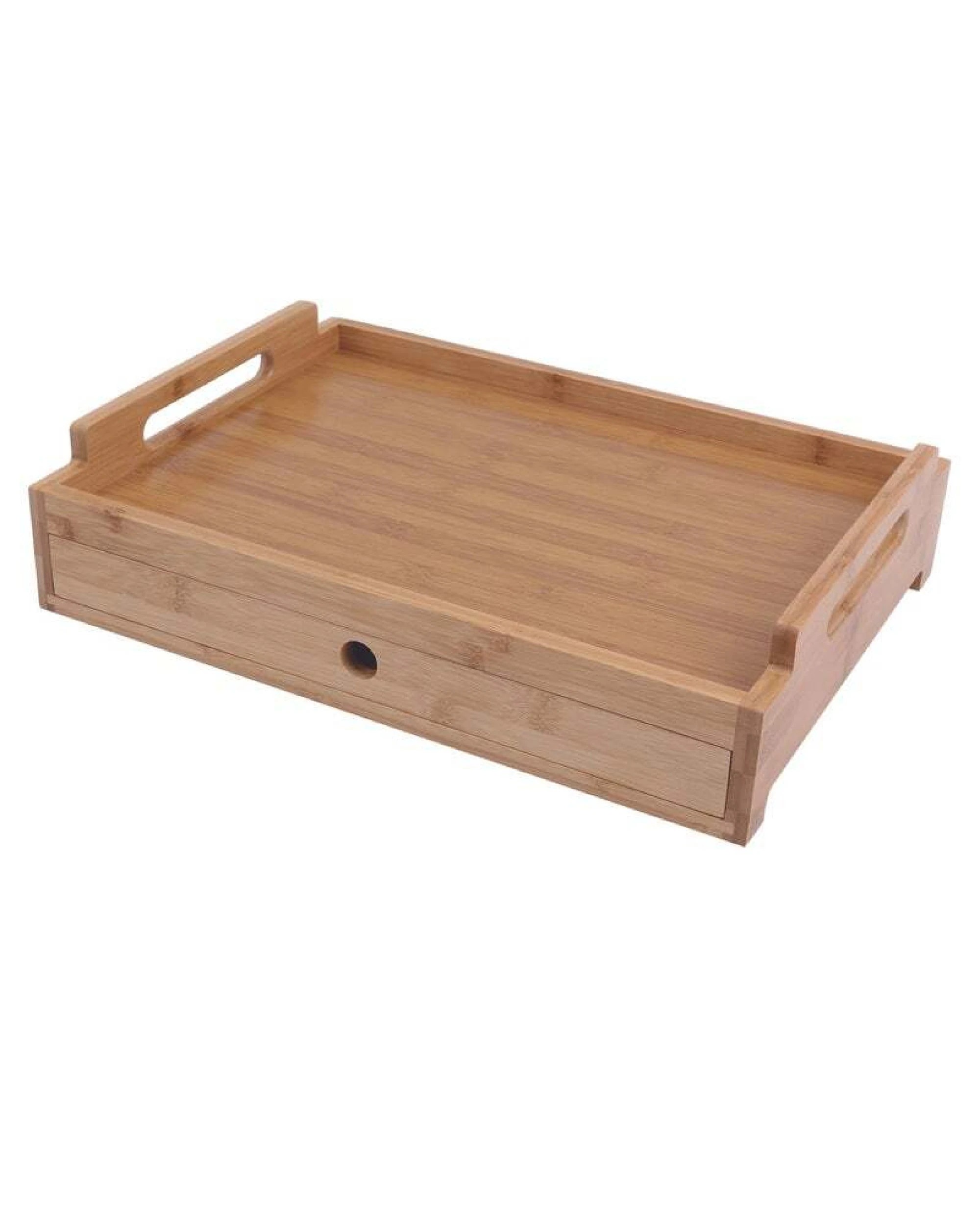 2 BR Home Bamboo Food Serving Tray with Pull-Out Storage Drawer, 2 of 5