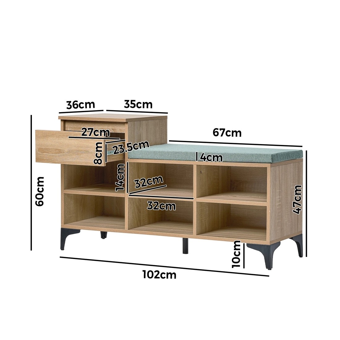 9 Oikiture Shoe Cabinet Bench Storage Organiser Drawer 6 Shelves Polyester Seat
 - Multi, 9 of 9