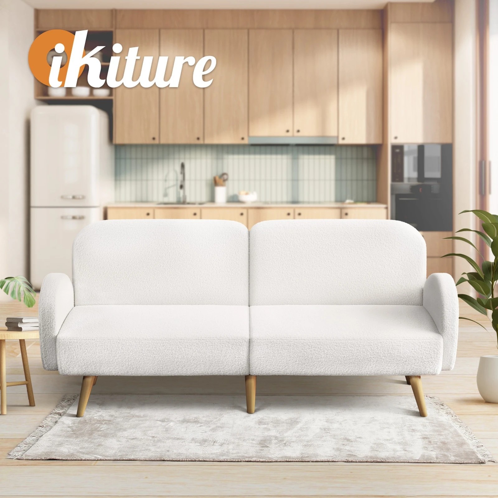 7 Oikiture Boucle Sofa Bed 3 Seater Recliner - White, 7 of 10