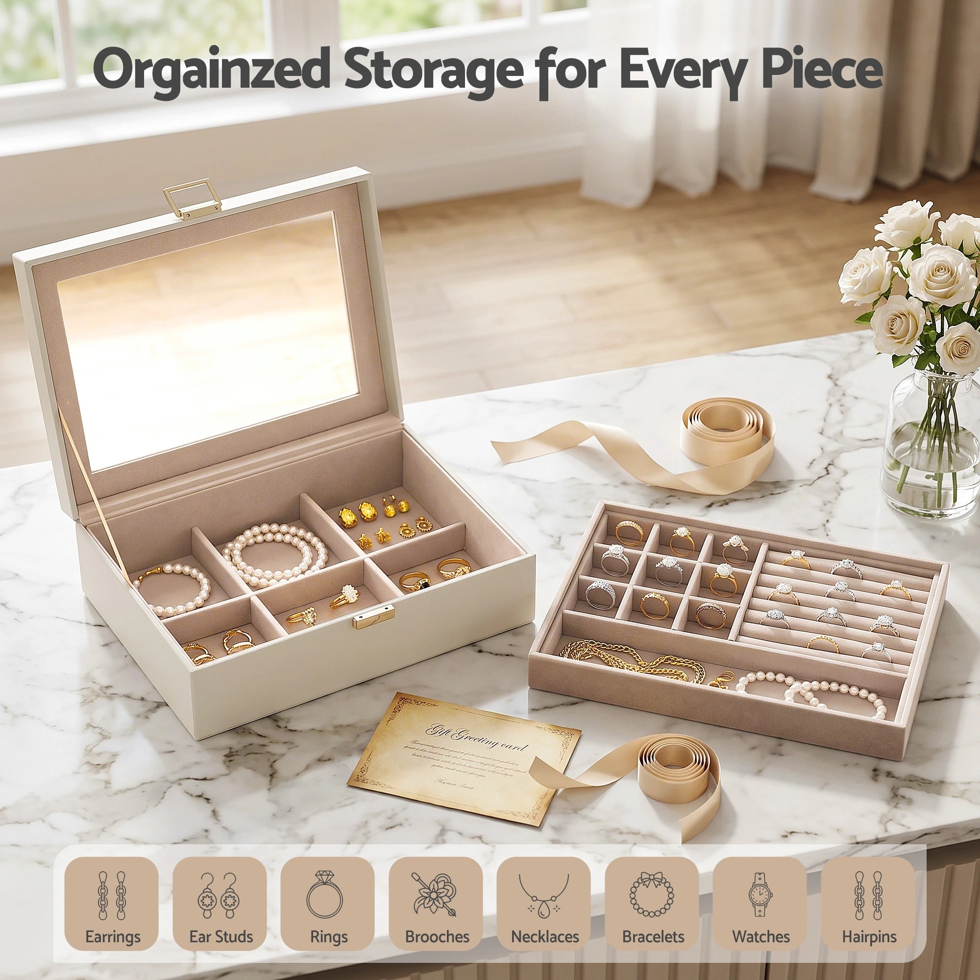 5 Embellir Jewellery Boxes & Organisers 2 Layer Storage Case Lid Necklace Organiser - White, 5 of 10