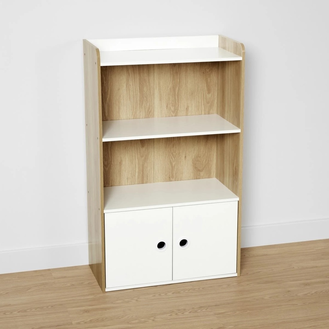 3 Oak Look and White Shelf with Cupboard, 3 of 9