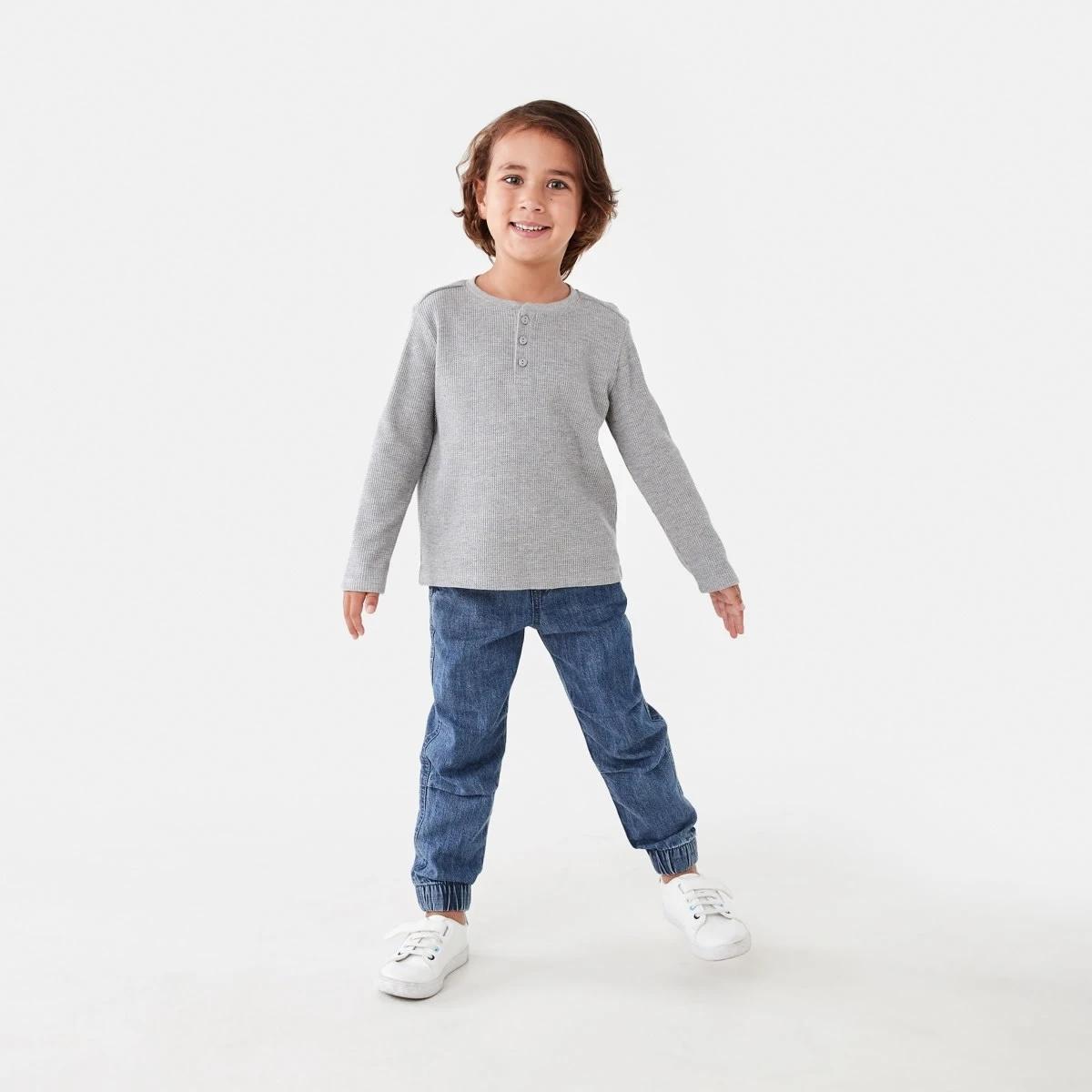 5 Waffle Henley Long Sleeve T-shirt Kgry Marle, 5 of 8
