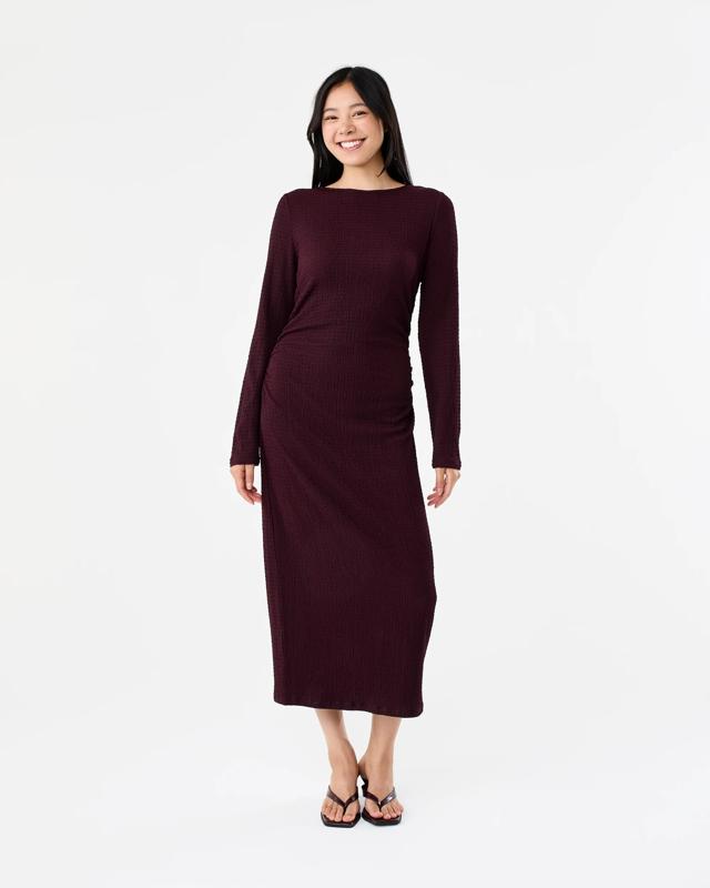 Long Sleeve Crinkle Ruched Midi D