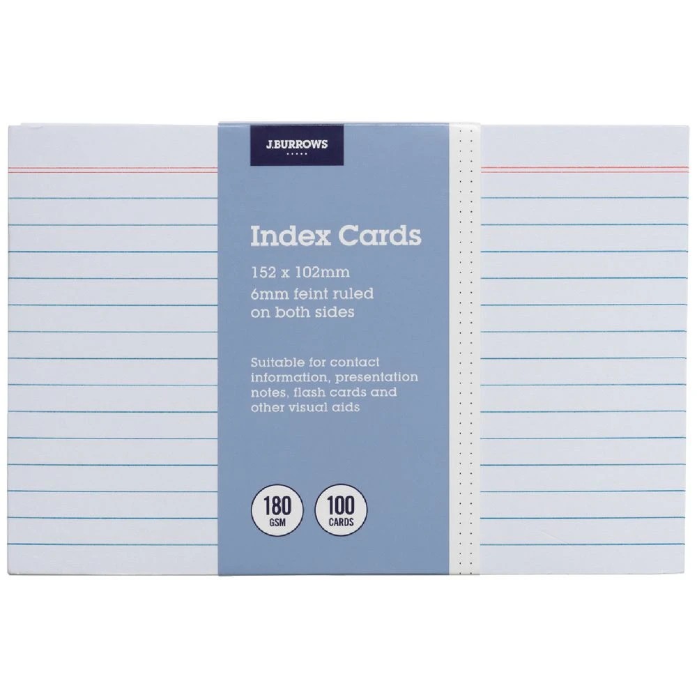 1 J.Burrows Index Cards Ruled 152 x 102mm White 100 Pack, 1 of 3