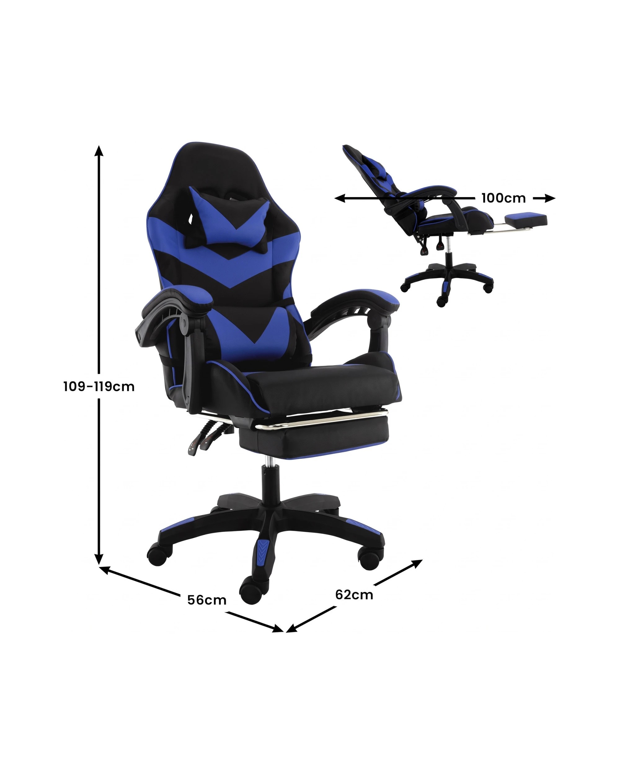 5 Sarantino Cueva Reclining Office Gaming Chair Study Retractable Footrest - Blue, 5 of 7