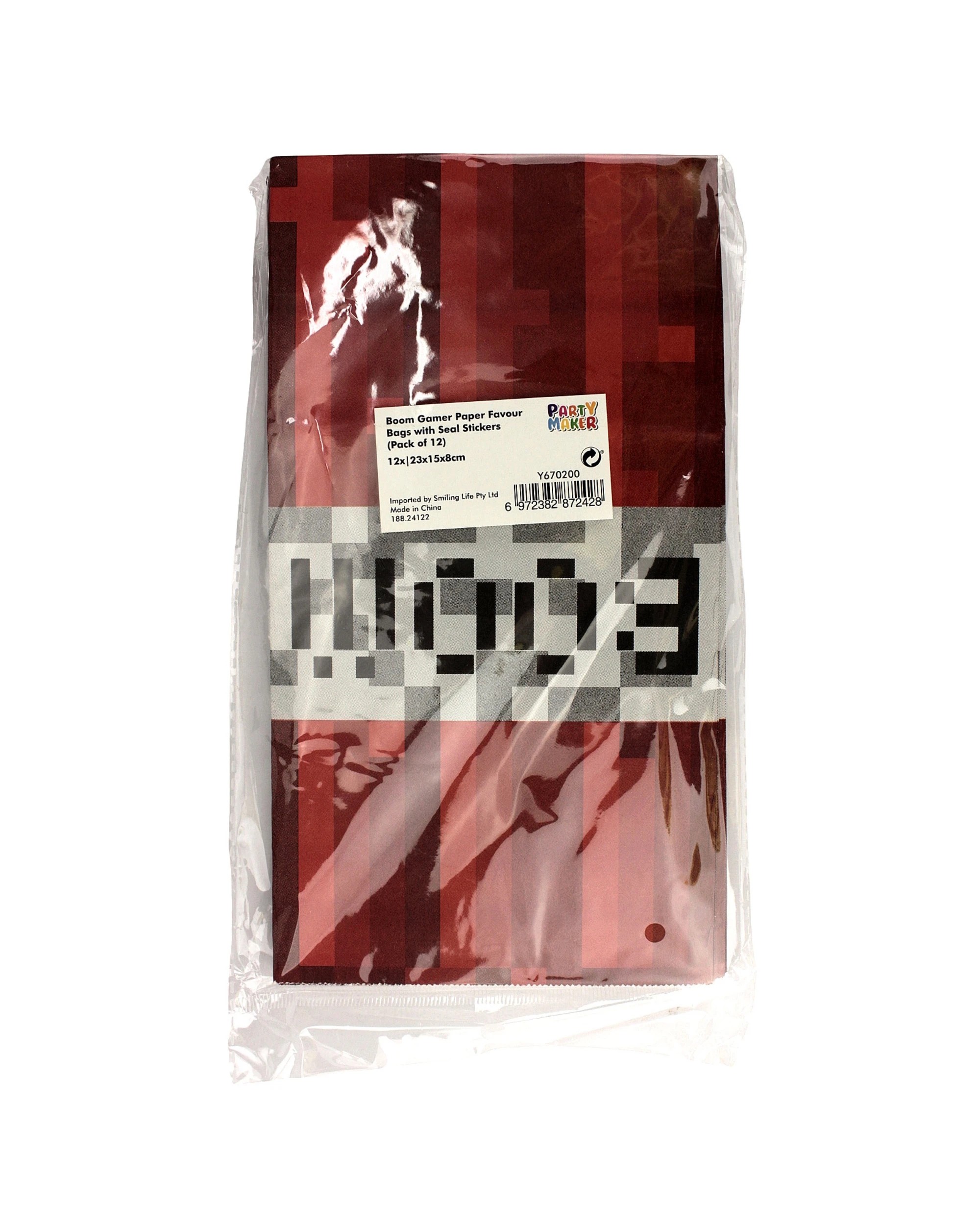 5 Party Maker Boom Gamer Paper Party Bags With Stickers Pack of 12 - Red, 5 of 5