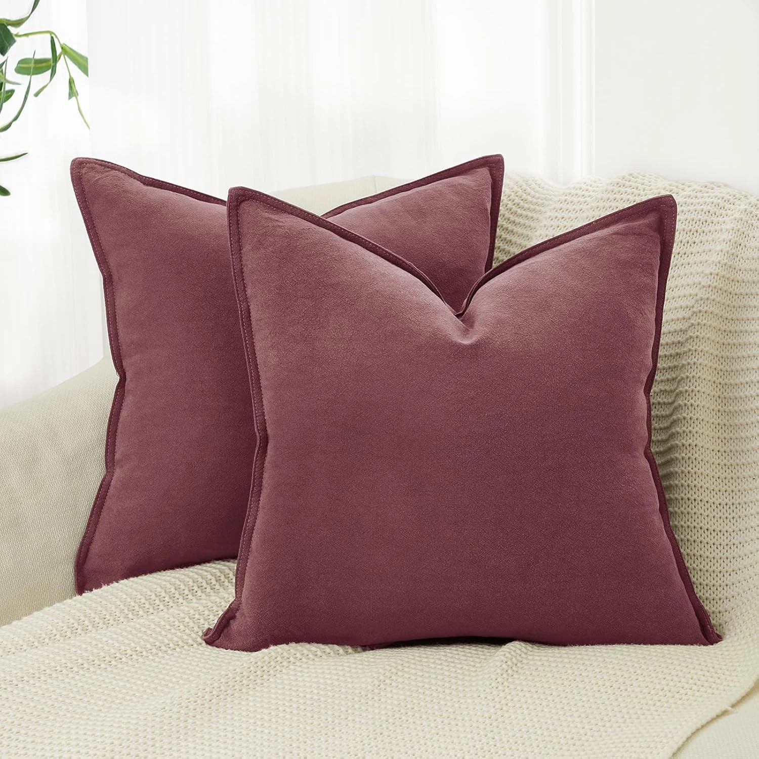 1 Gioia Casa 2-Pack Linen-Cotton Blend Cushion Covers 45x45cm - Burgundy, 1 of 4