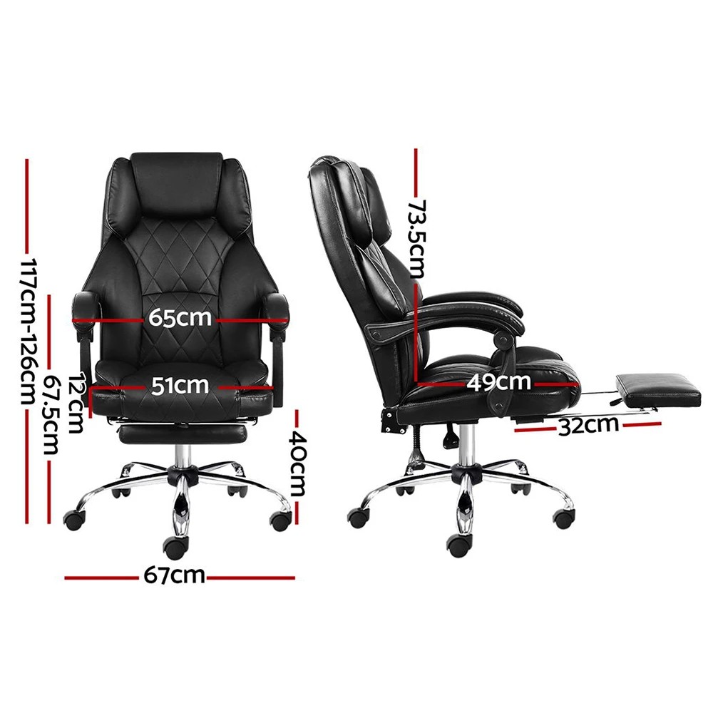 2 Artiss Executive Office Chair Leather Footrest - Black, 2 of 5