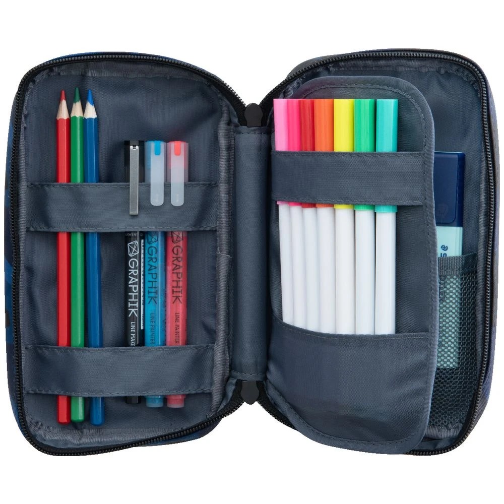 2 Liht Lab Single Zip Multi Compartment Pencil Case Navy Camo, 2 of 3