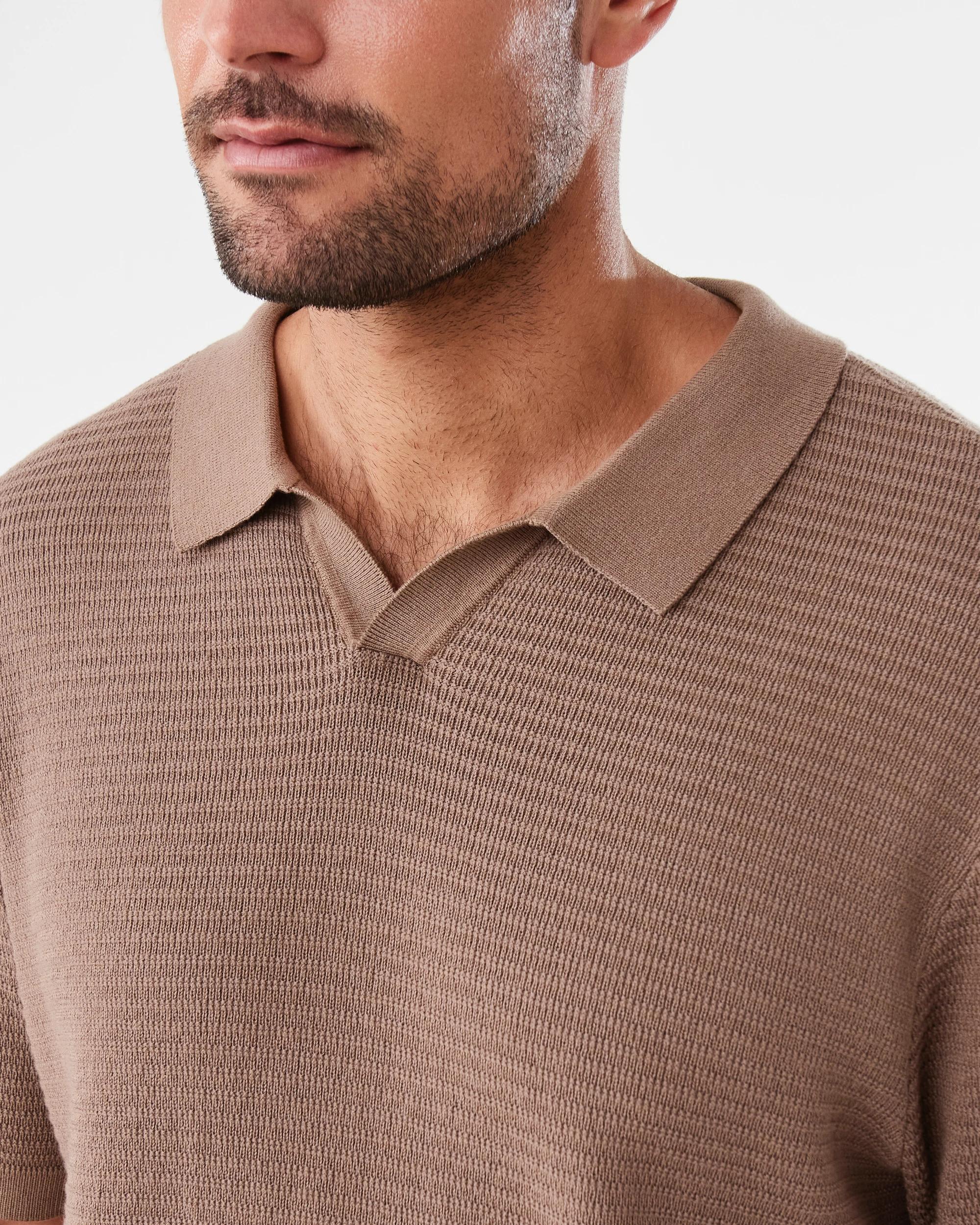 6 True Knit Textured Polo Shirt Brn Toffee, 6 of 8
