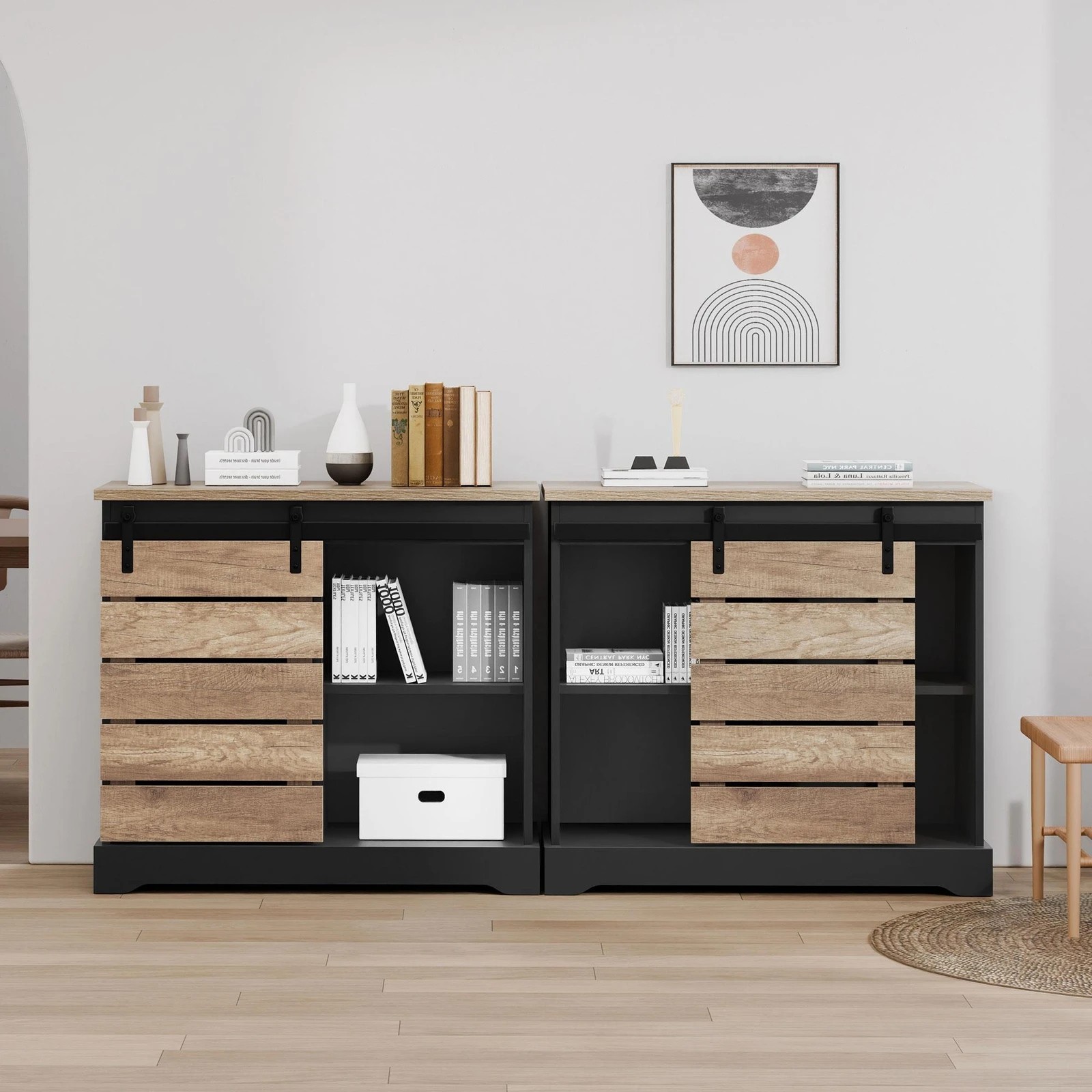 4 Alfordson 2x Buffet Sideboard Cabinet Sliding Door Cupboard Storage Kitchen - Black, 4 of 9