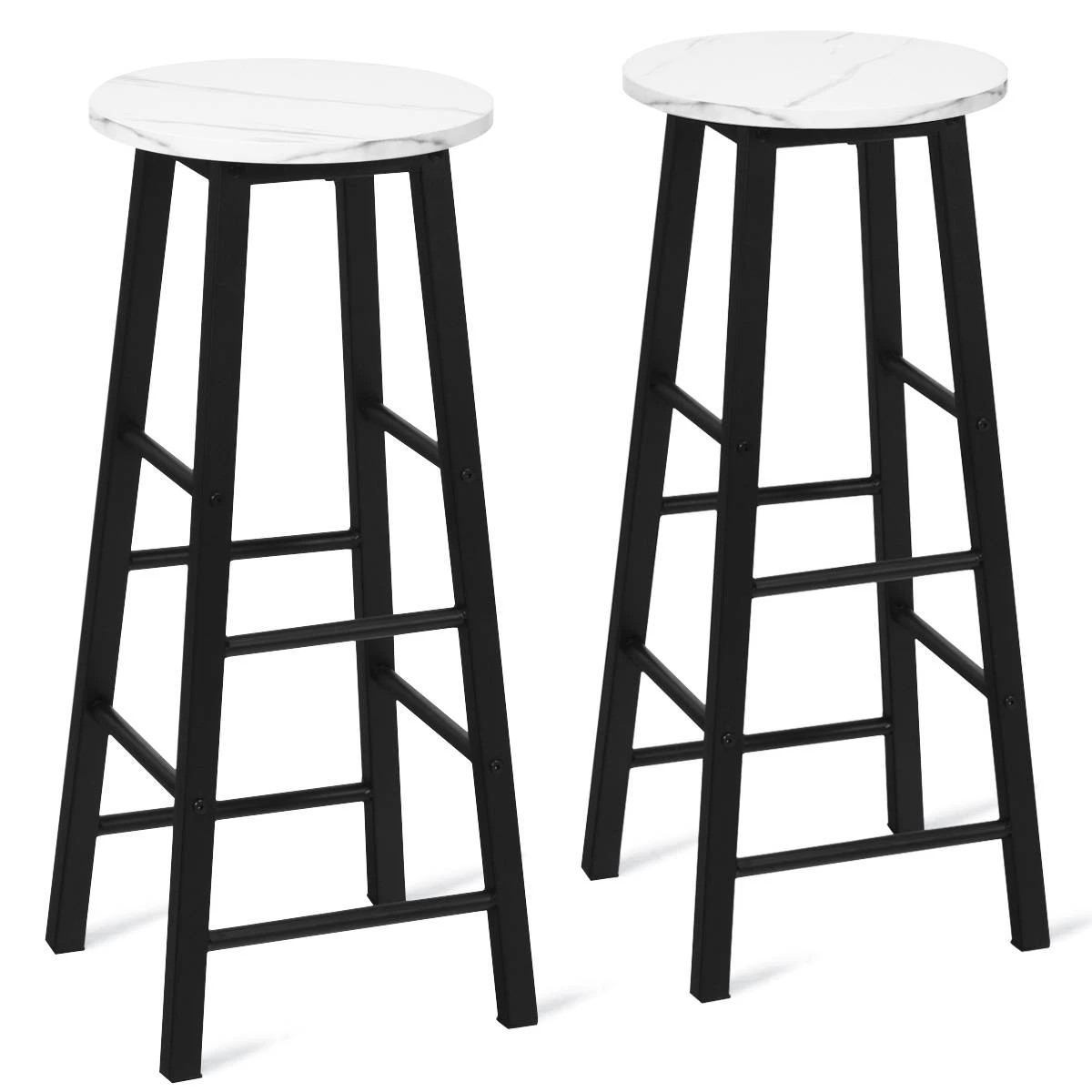 1 Costway 2PCS Bar Stool Set w/Footrest Kitchen Counter Dining Chairs Bistro Barstools Pub Cafe Seat - White, 1 of 3