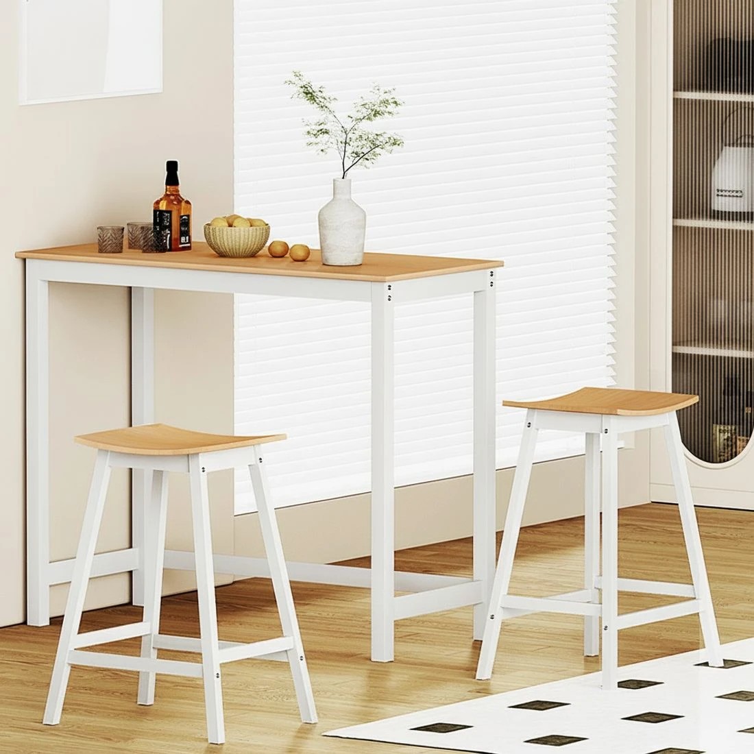 5 Artiss Bar Table and Stools Set Dining Desk Solid Wood Kitchen Chairs Cafe Pub - Natural, 5 of 5