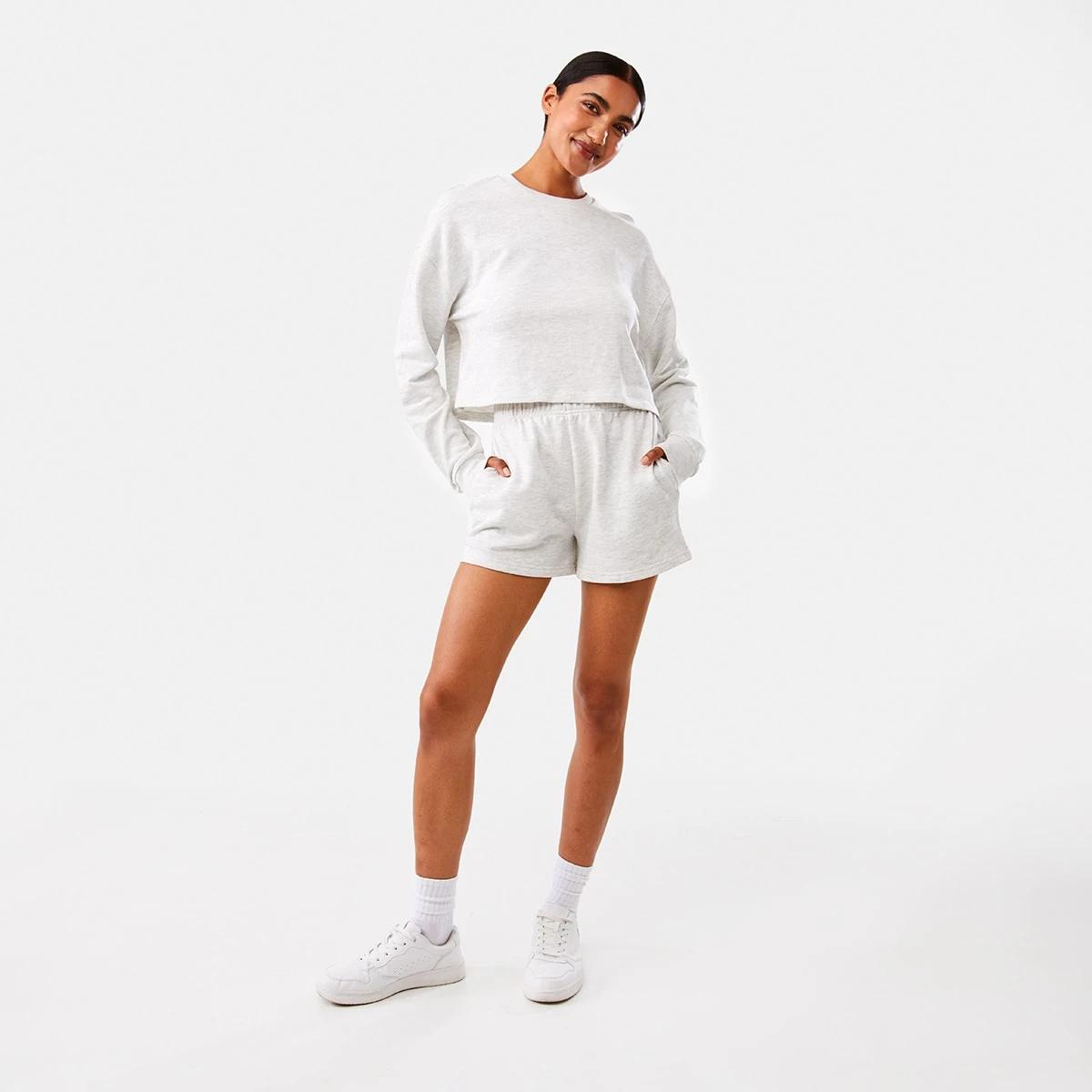 2 Active Womens Cropped Crew Neck Relaxed Sweatshirt White Marl, 2 of 10