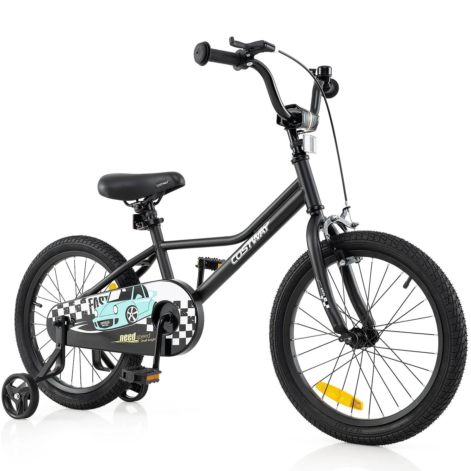 1 Costway 45cm Kids Bicycle Adjustable Seat Bike w/Removable Training Wheels - Black, 1 of 2