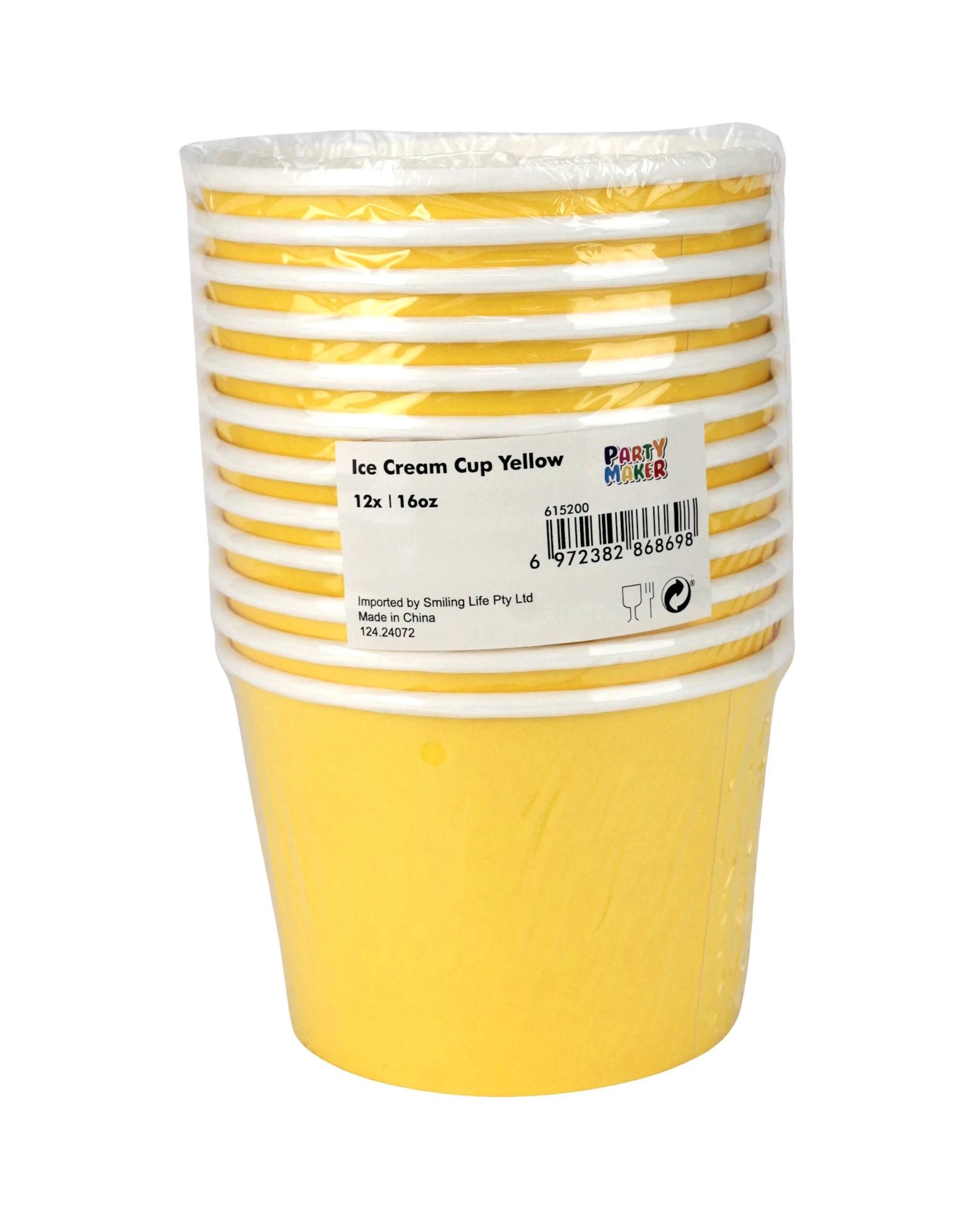 3 Party Maker Ice Cream Cups 473ml Pack of 12 - Yellow, 3 of 3