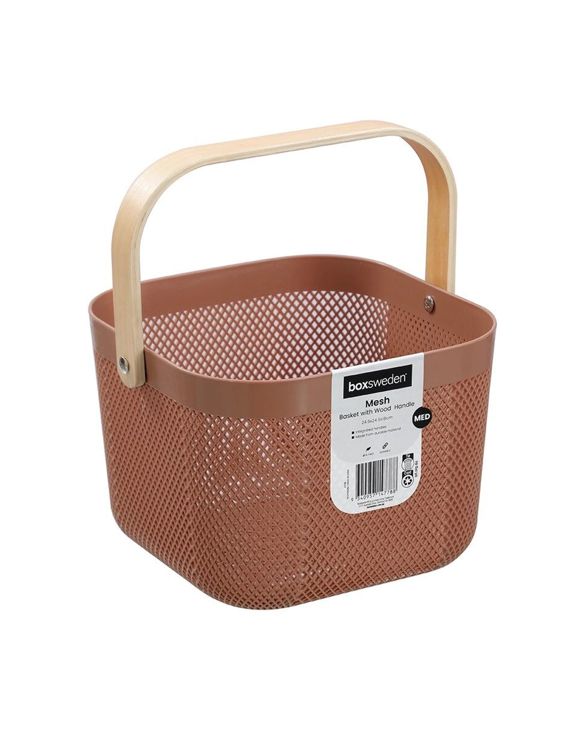 4 Boxsweden Mesh Plastic Basket Wood Handle Medium 24.5x24.5x18cm - Multi, 4 of 7